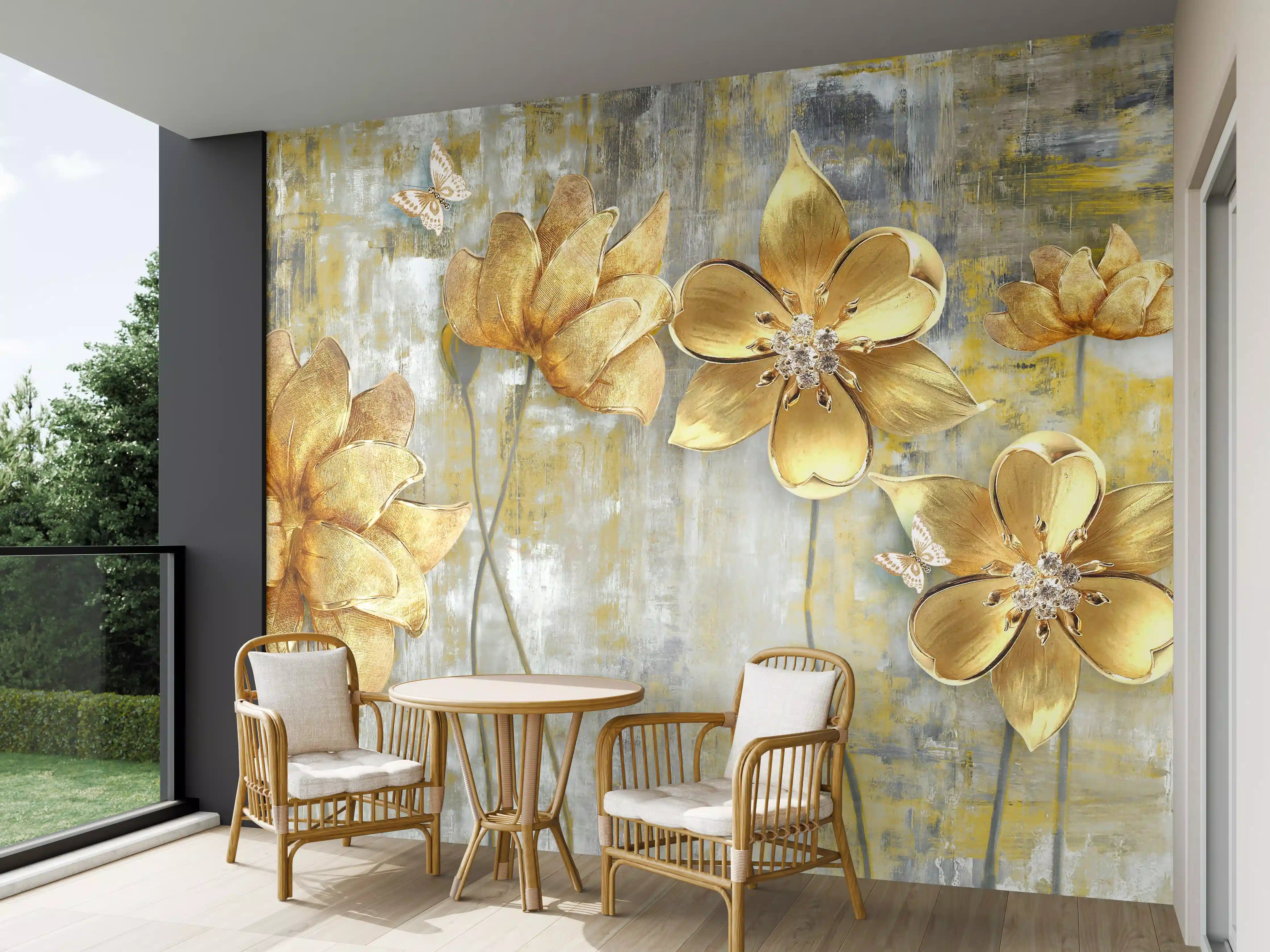 Wandverkleidung außen - Künstlerische Blattgold-Blumen
