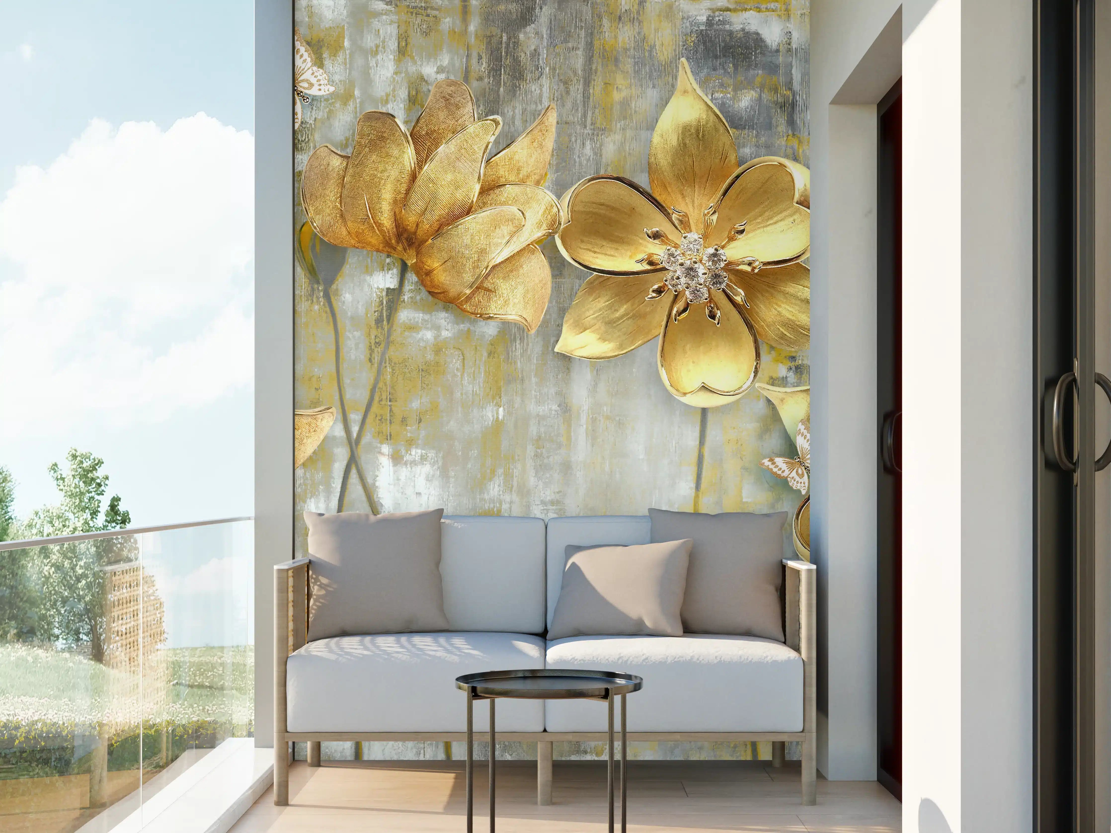 Wandverkleidung außen - Künstlerische Blattgold-Blumen