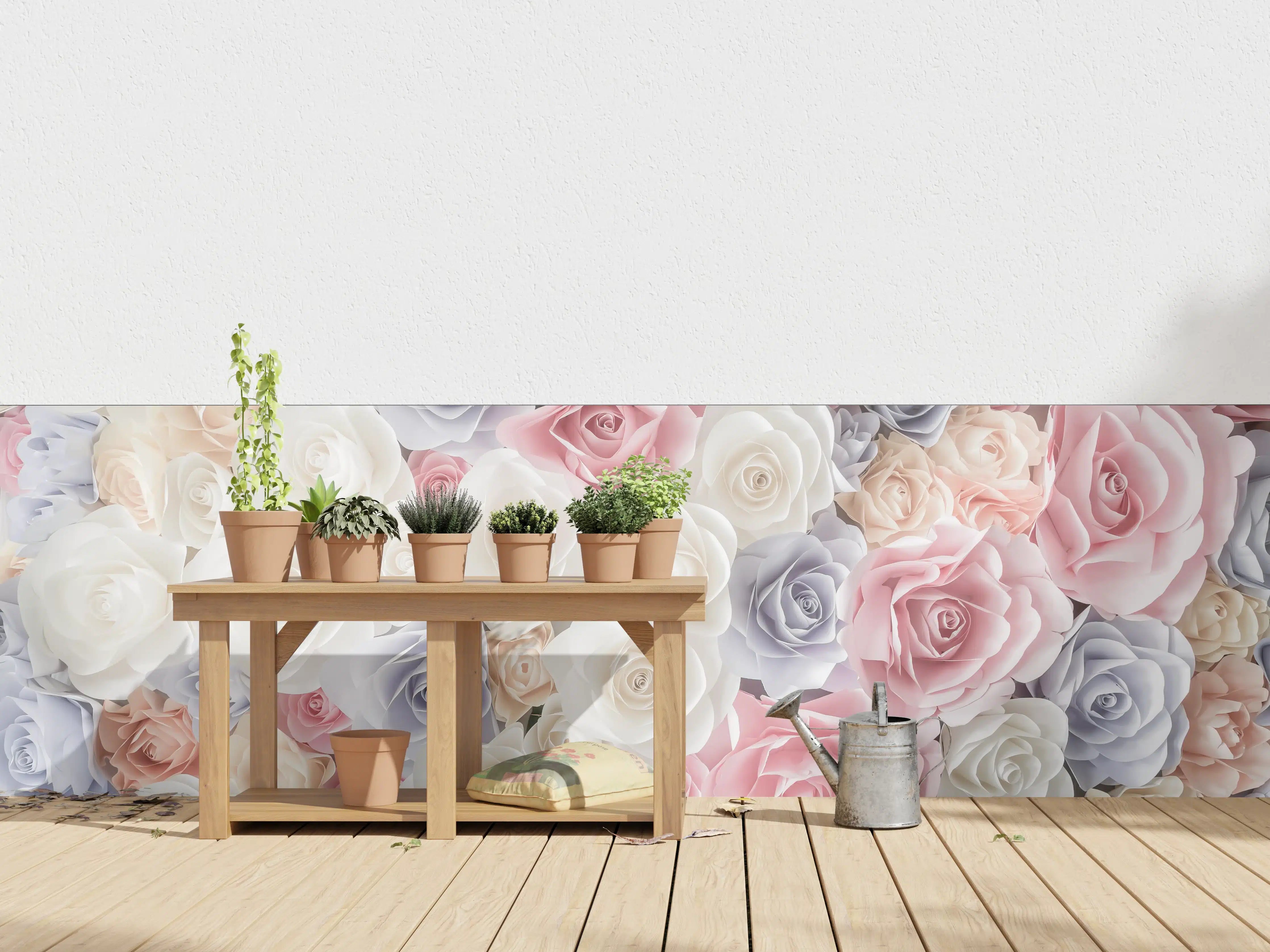 Wandverkleidung außen - Kulisse aus bunten Papierrosen
