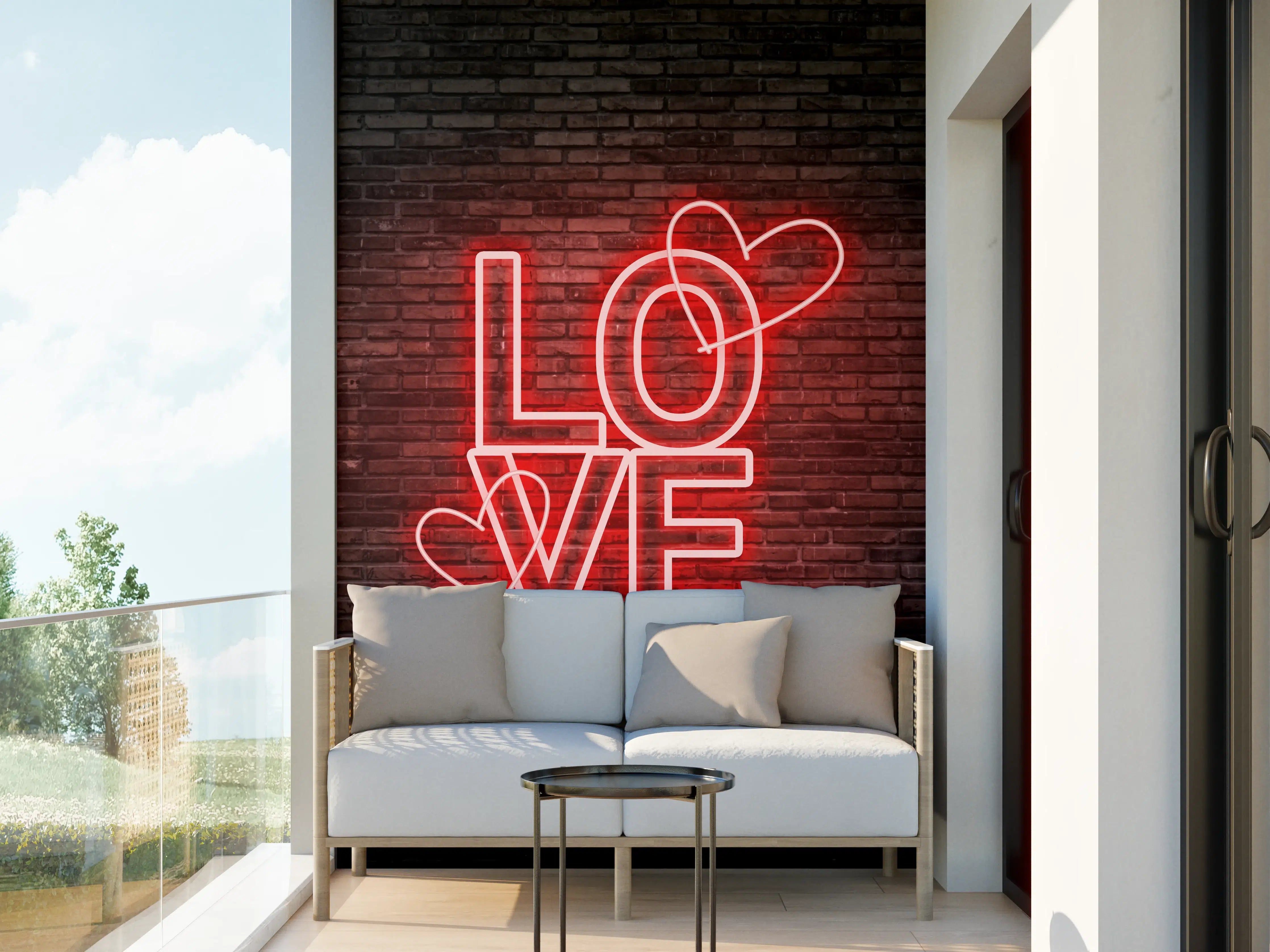 Wandverkleidung außen - LED Love Symbol an Steinmauer