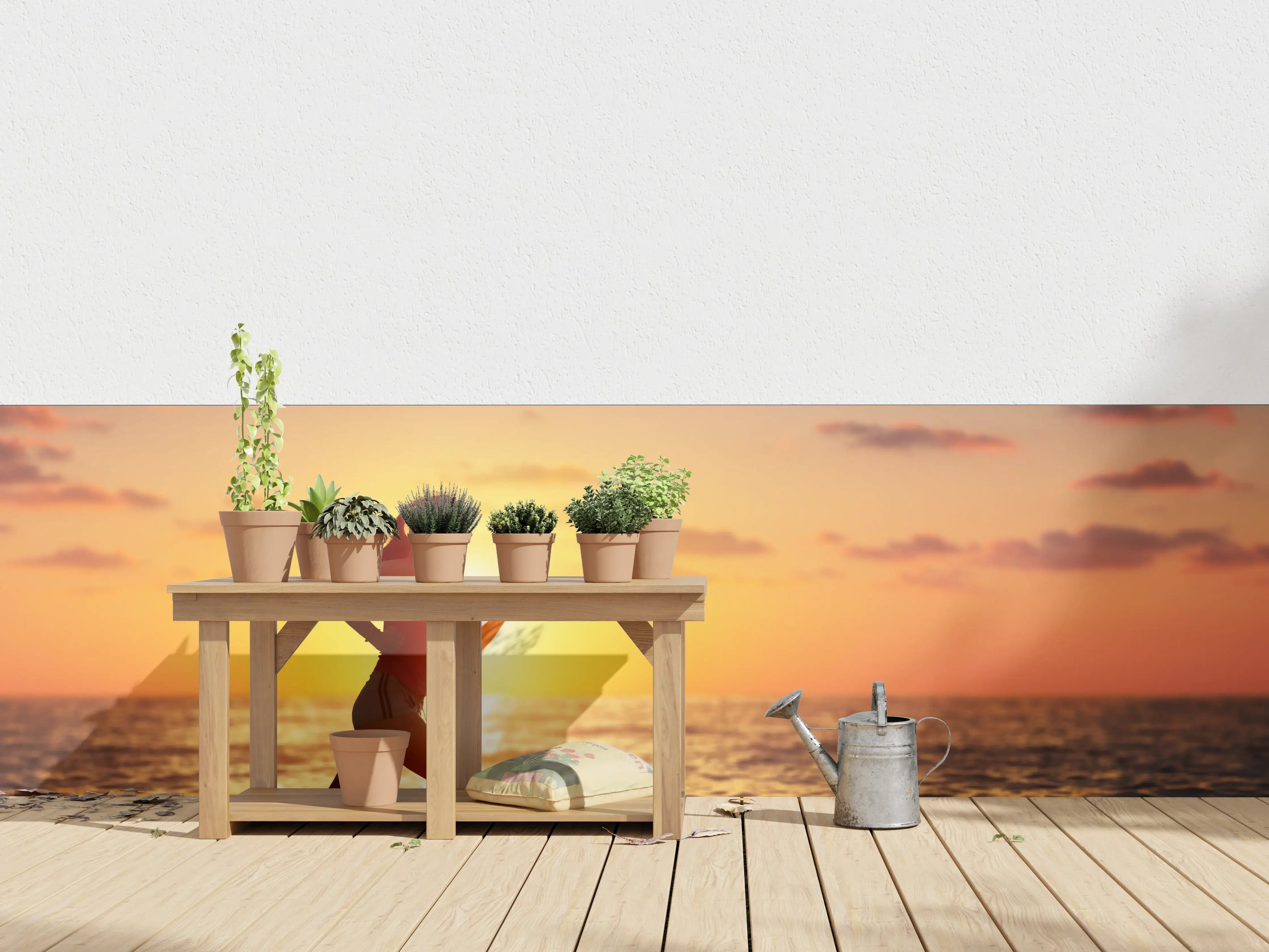 Wandverkleidung außen - Läuferin am Strand im Sonnnenuntergang 