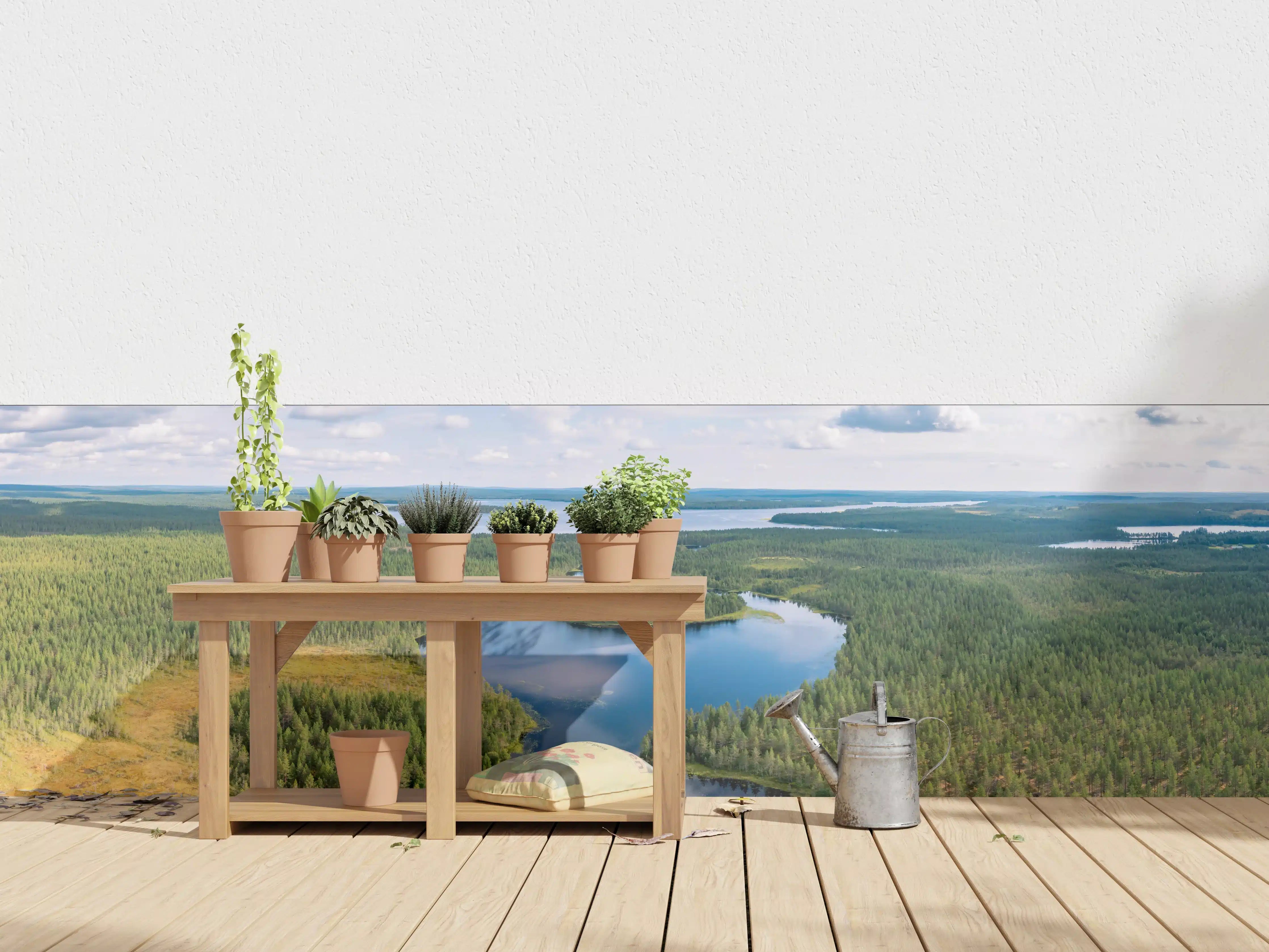 Wandverkleidung außen - Landschaft mit See und Wald unter blauem Himmel