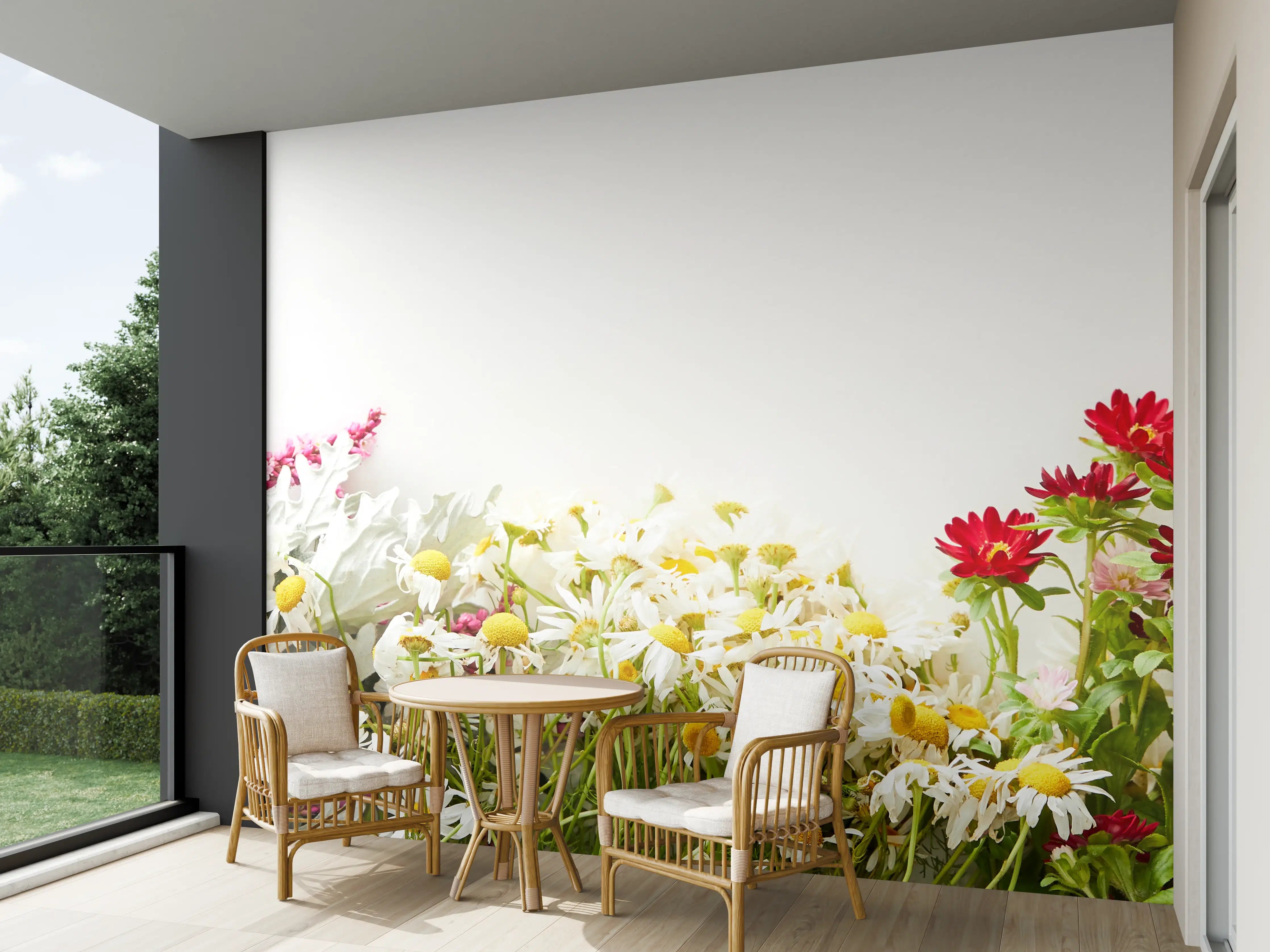 Wandverkleidung außen - Lebendige Blumenwiese mit bunten Blumen
