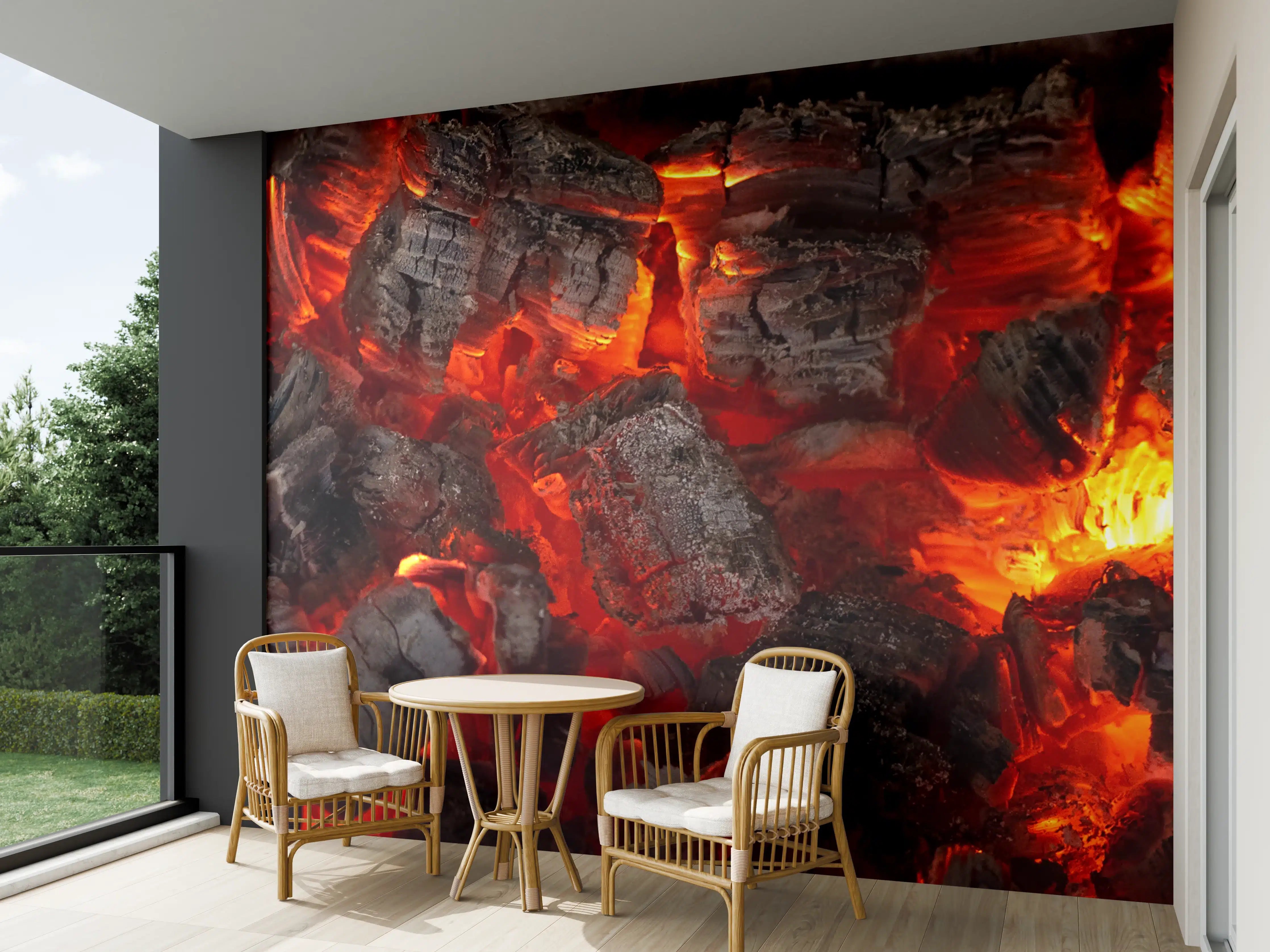 Wandverkleidung außen - Leuchtende Glut mit roten und grauen Tönen