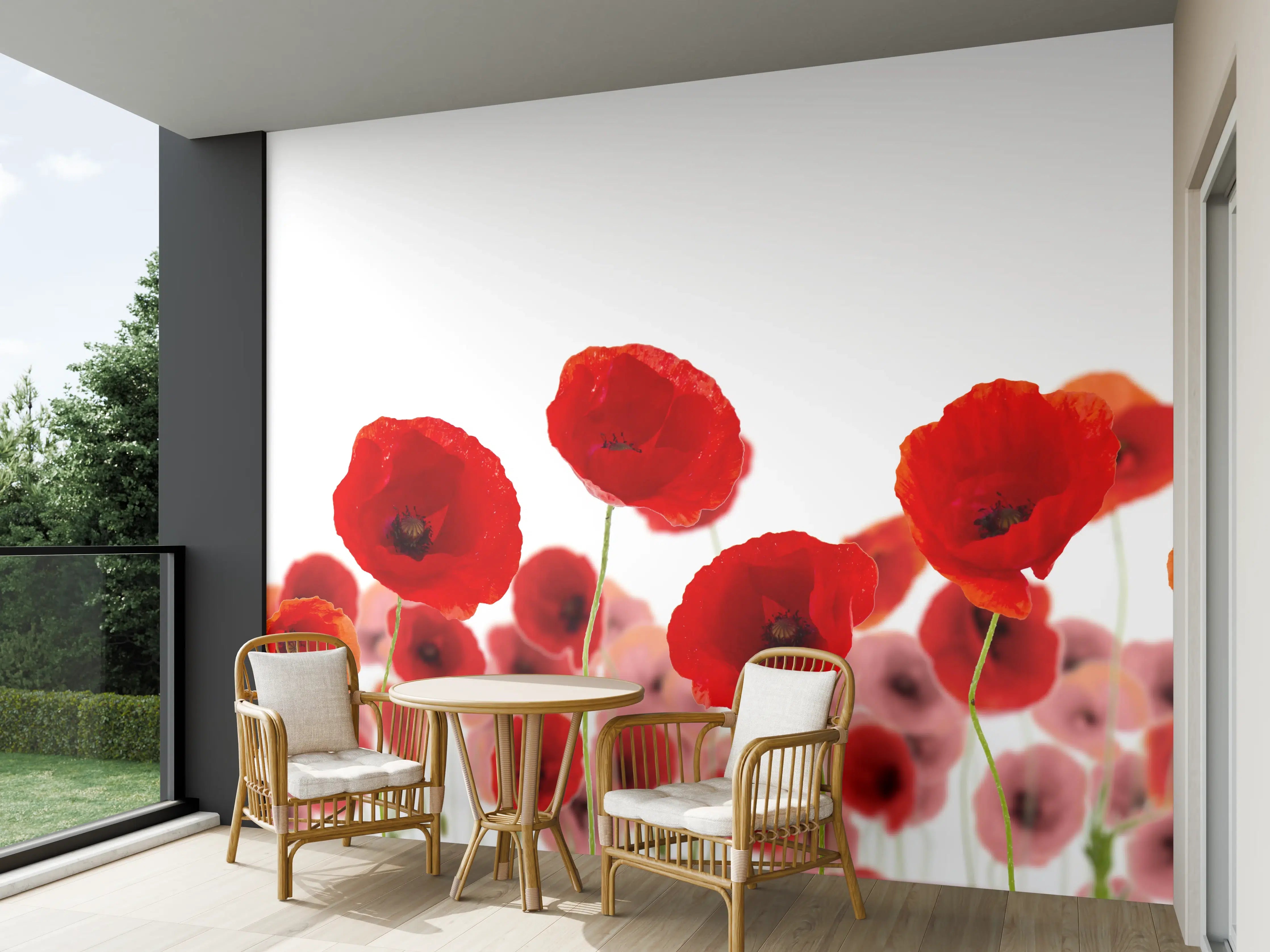 Wandverkleidung außen - Leuchtende Mohnblumen auf Weiß