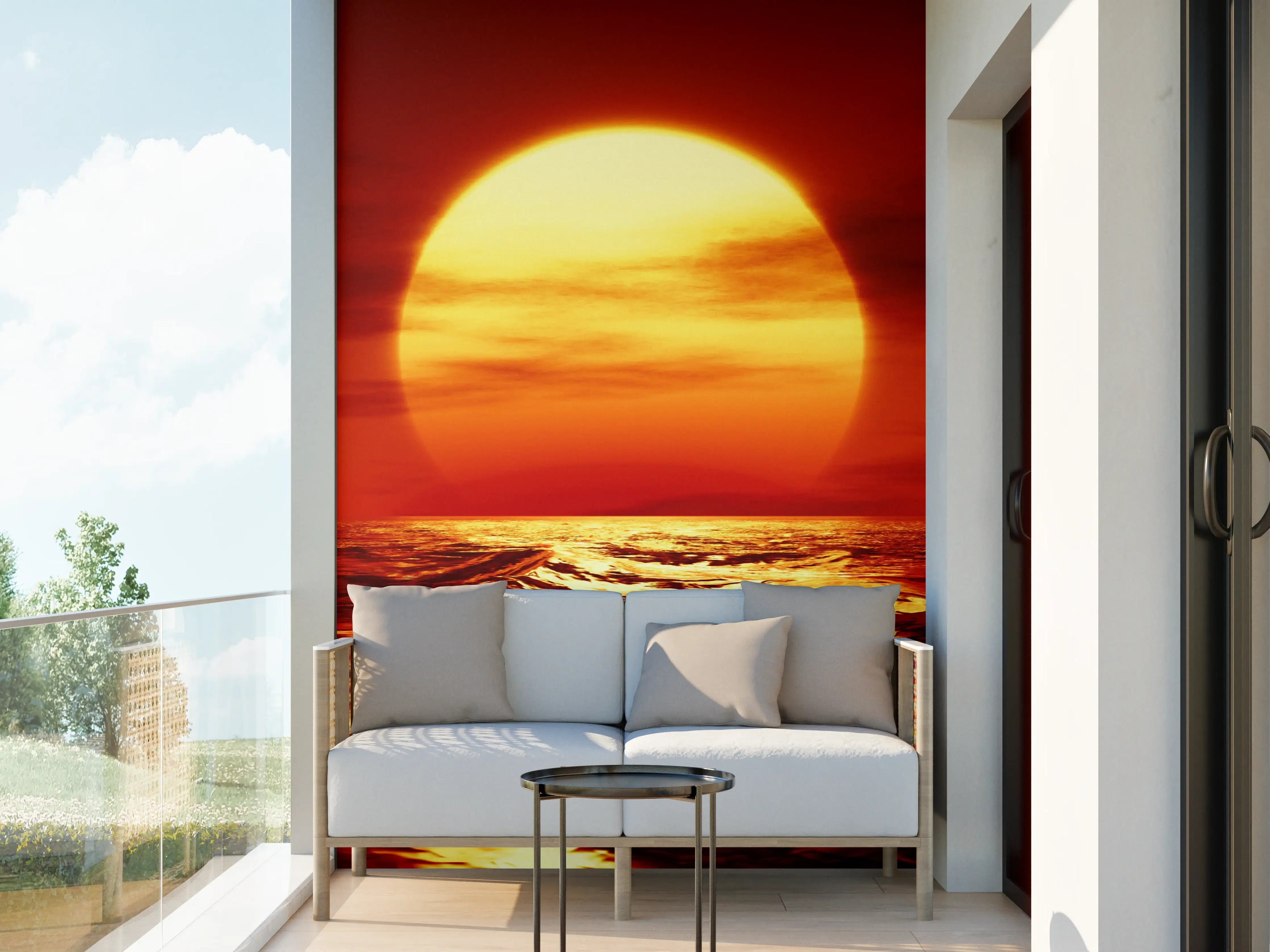 Wandverkleidung außen - Leuchtende Sonnenuntergang über dem Meer