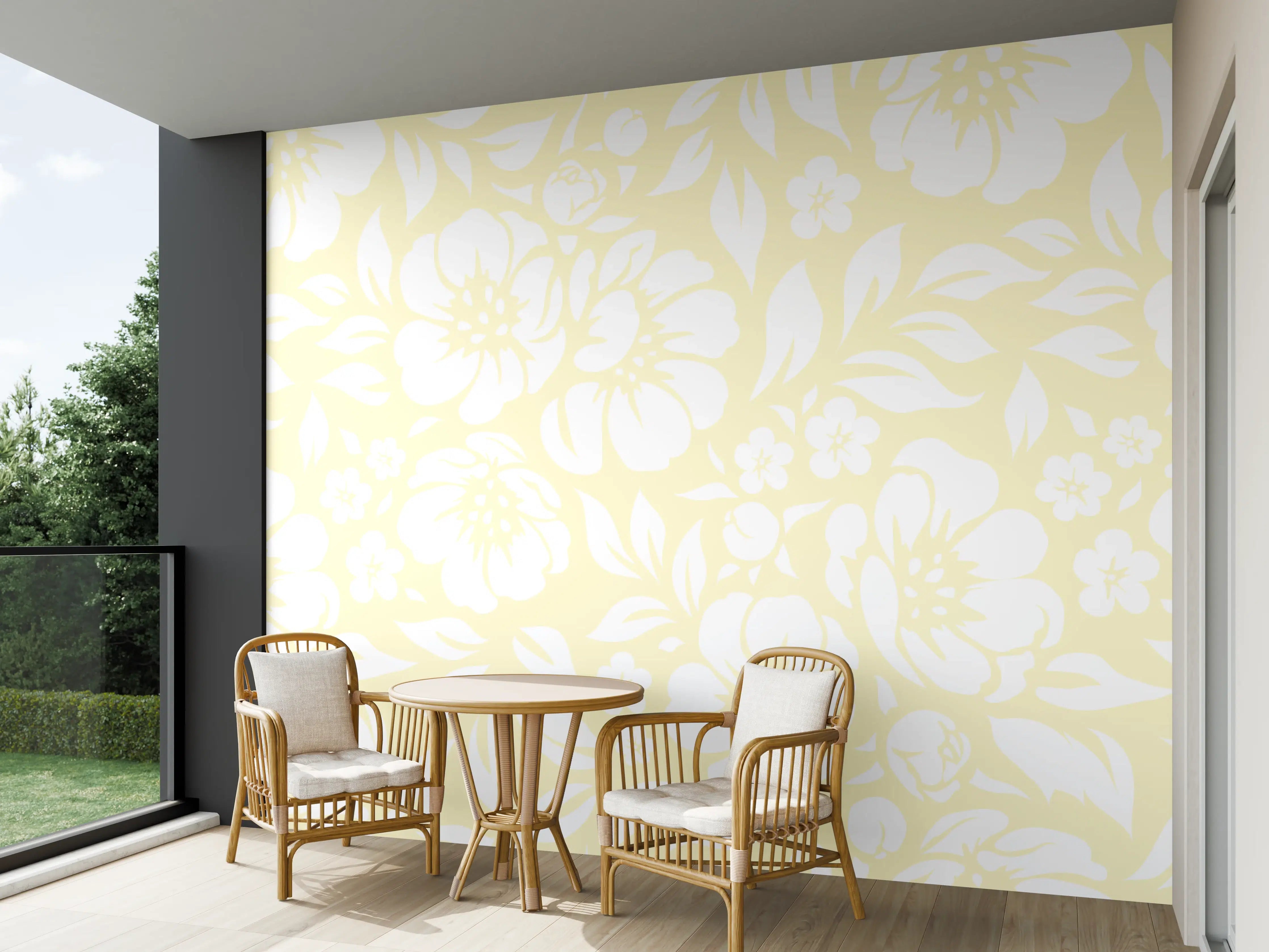 Wandverkleidung außen - Leuchtende florale Limone-Creme Muster