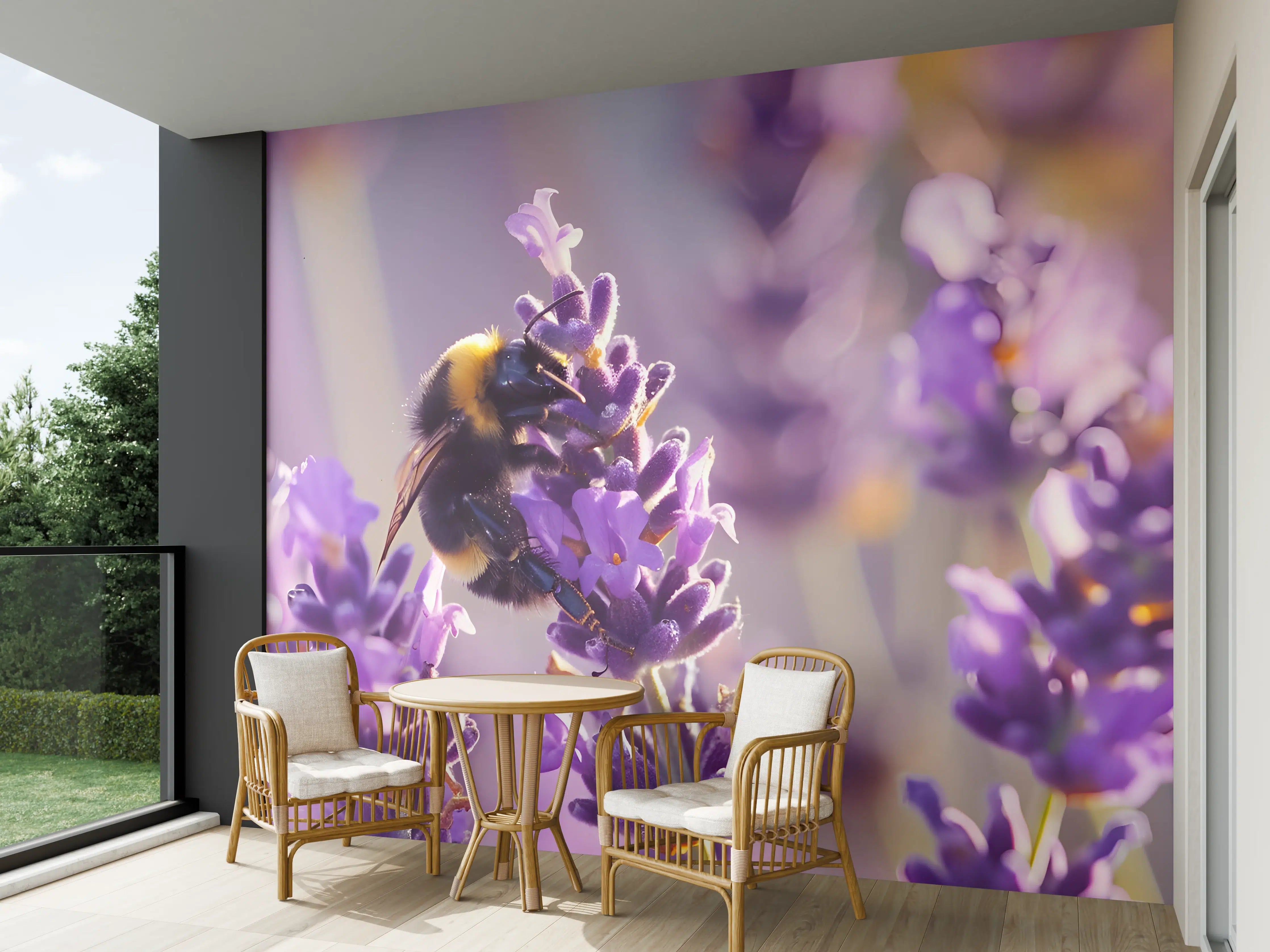 Wandverkleidung außen - Lila Lavendel mit Hummel