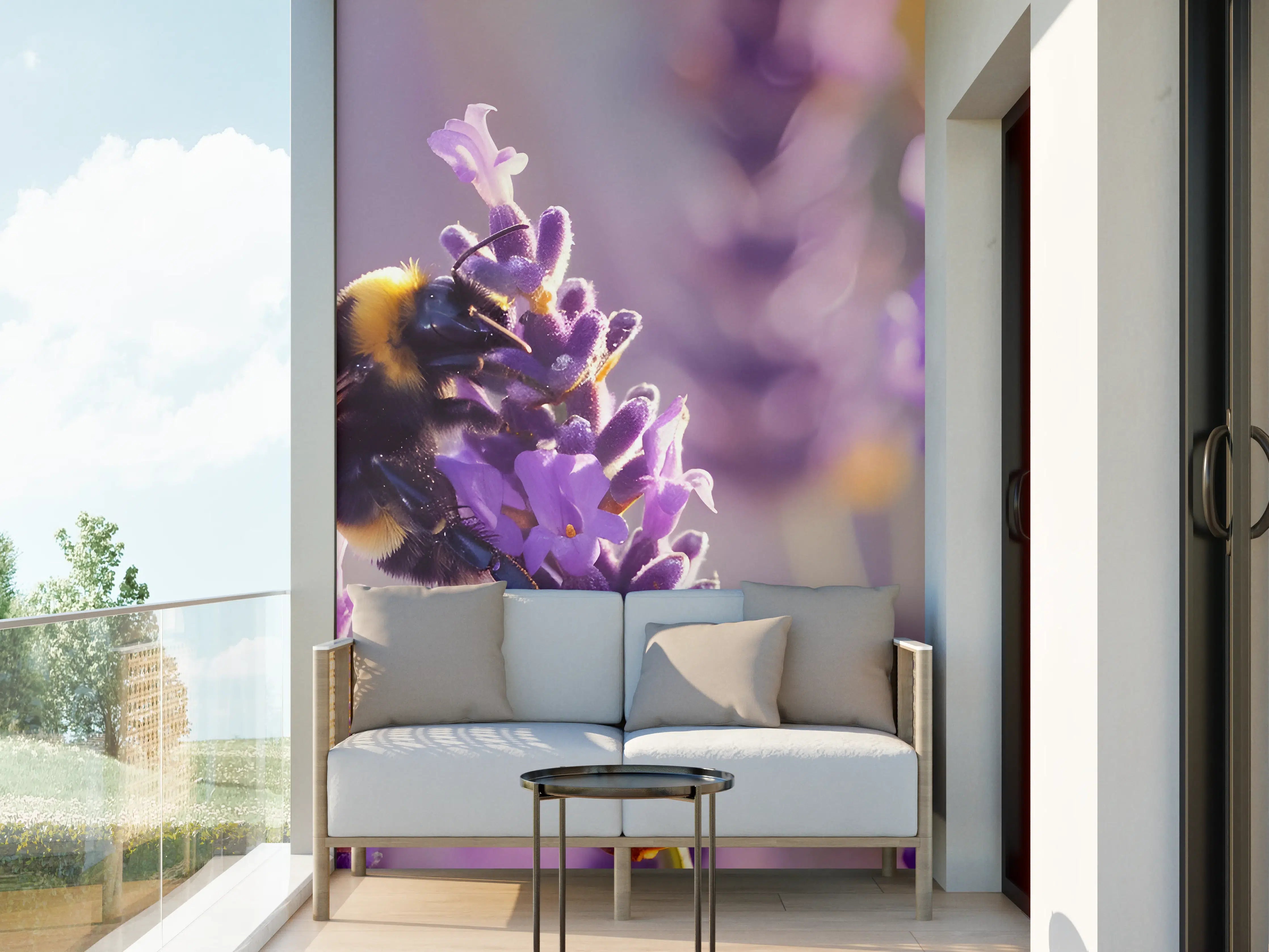 Wandverkleidung außen - Lila Lavendel mit Hummel