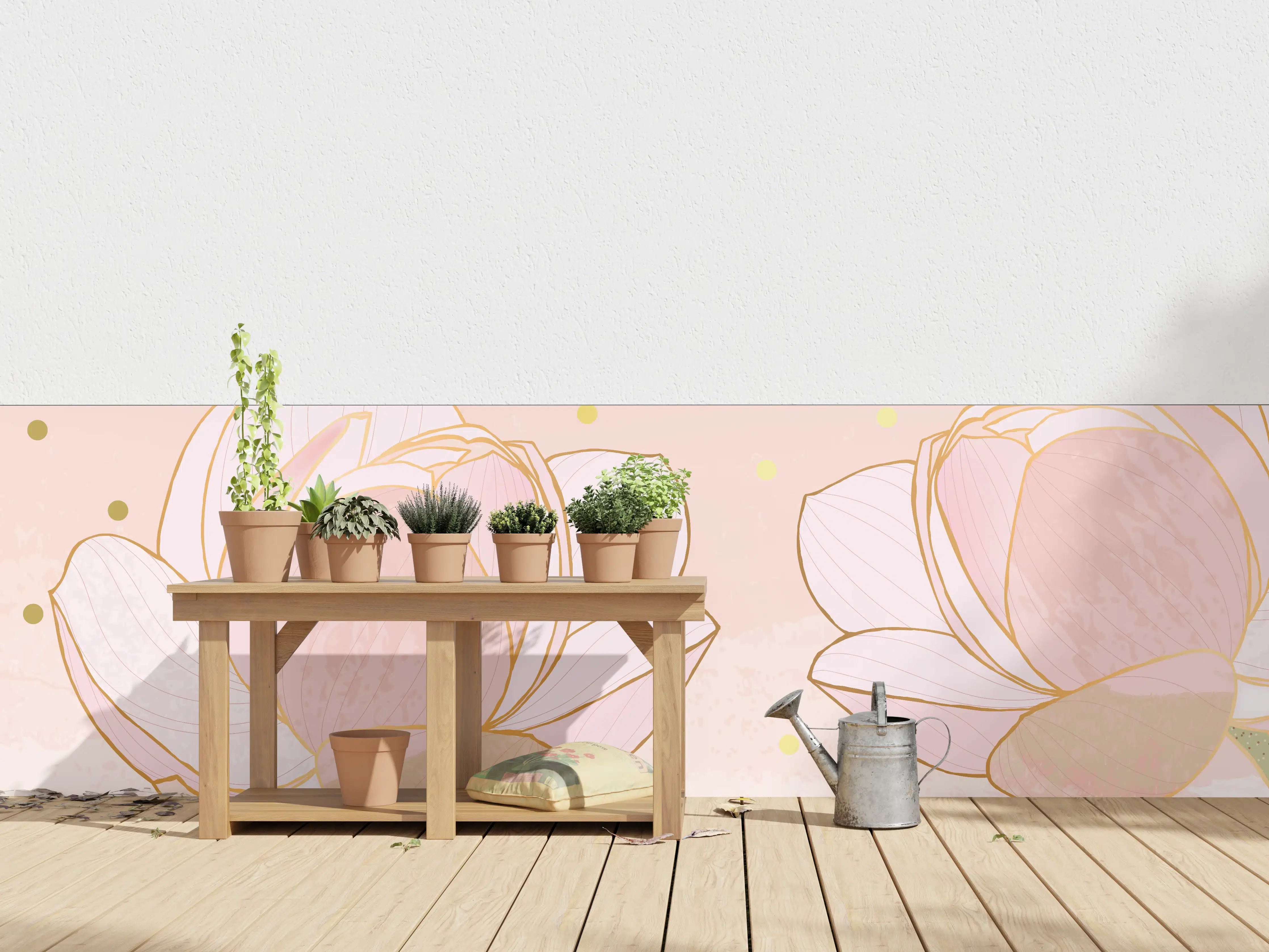 Wandverkleidung außen - Lotusblüte Rosa Gold Akzente