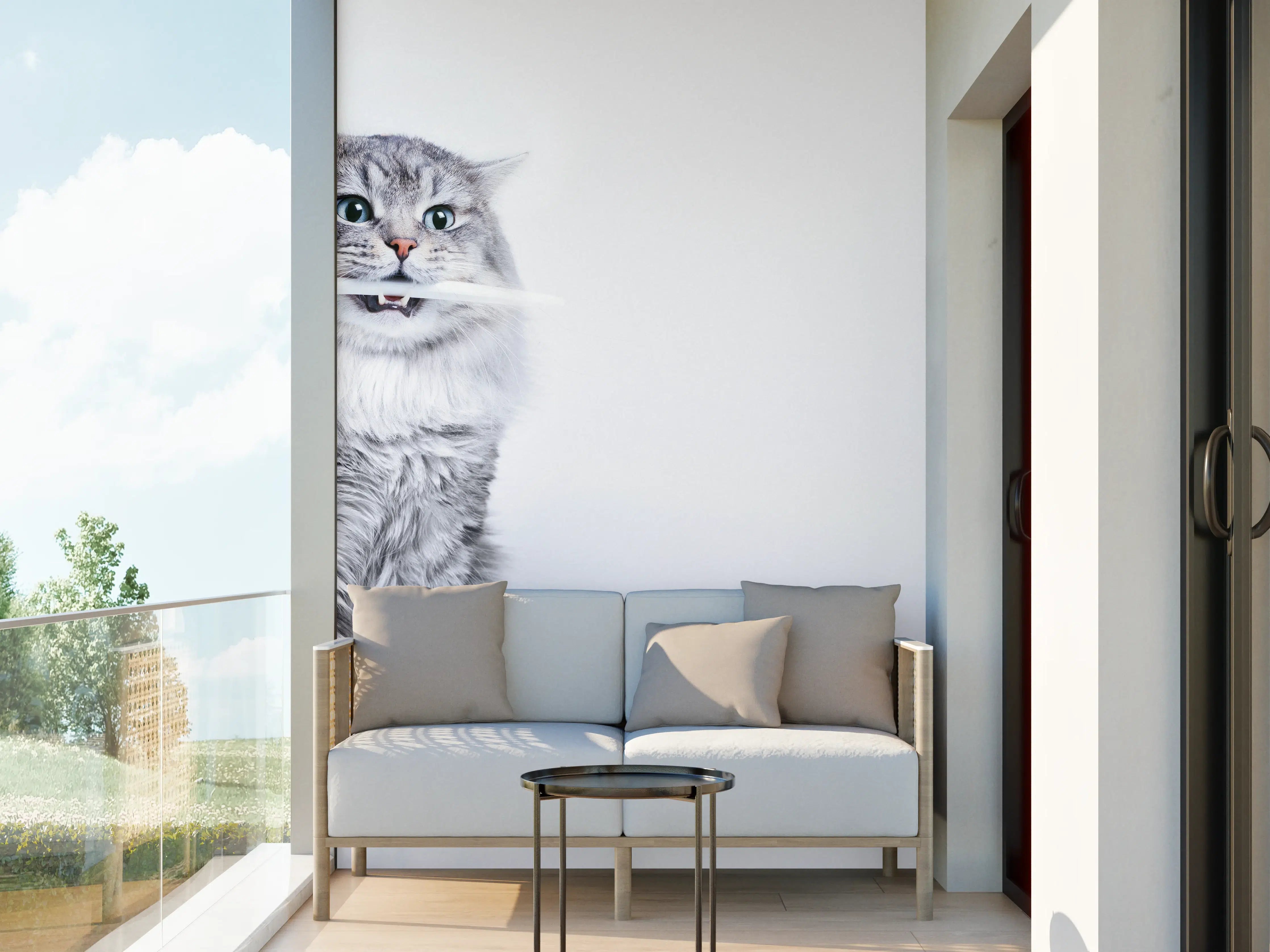 Wandverkleidung außen - Lustige Katze mit Zahnbürste