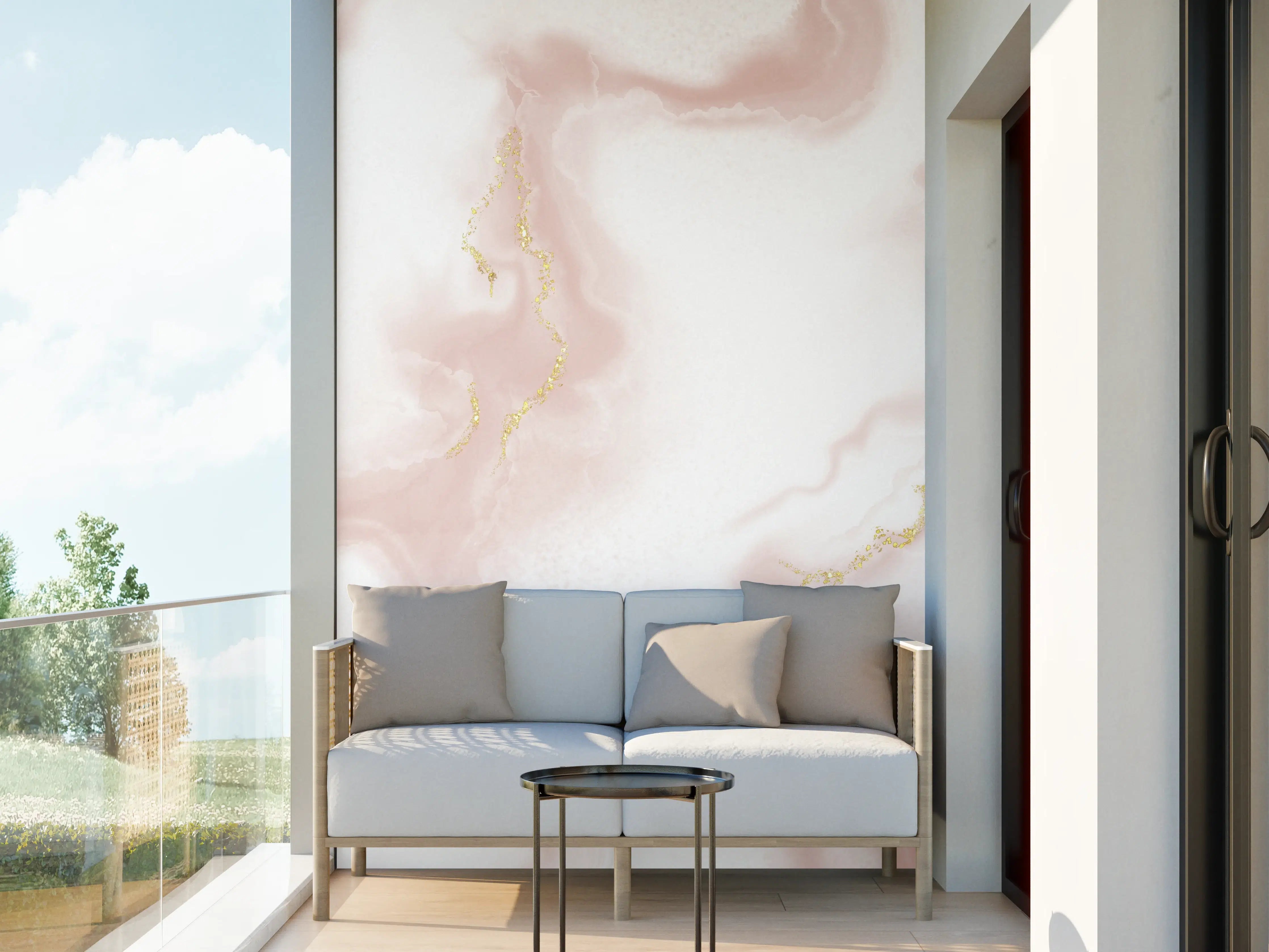 Wandverkleidung außen - Luxuriöse rosa Marmor-Textur mit Goldakzenten