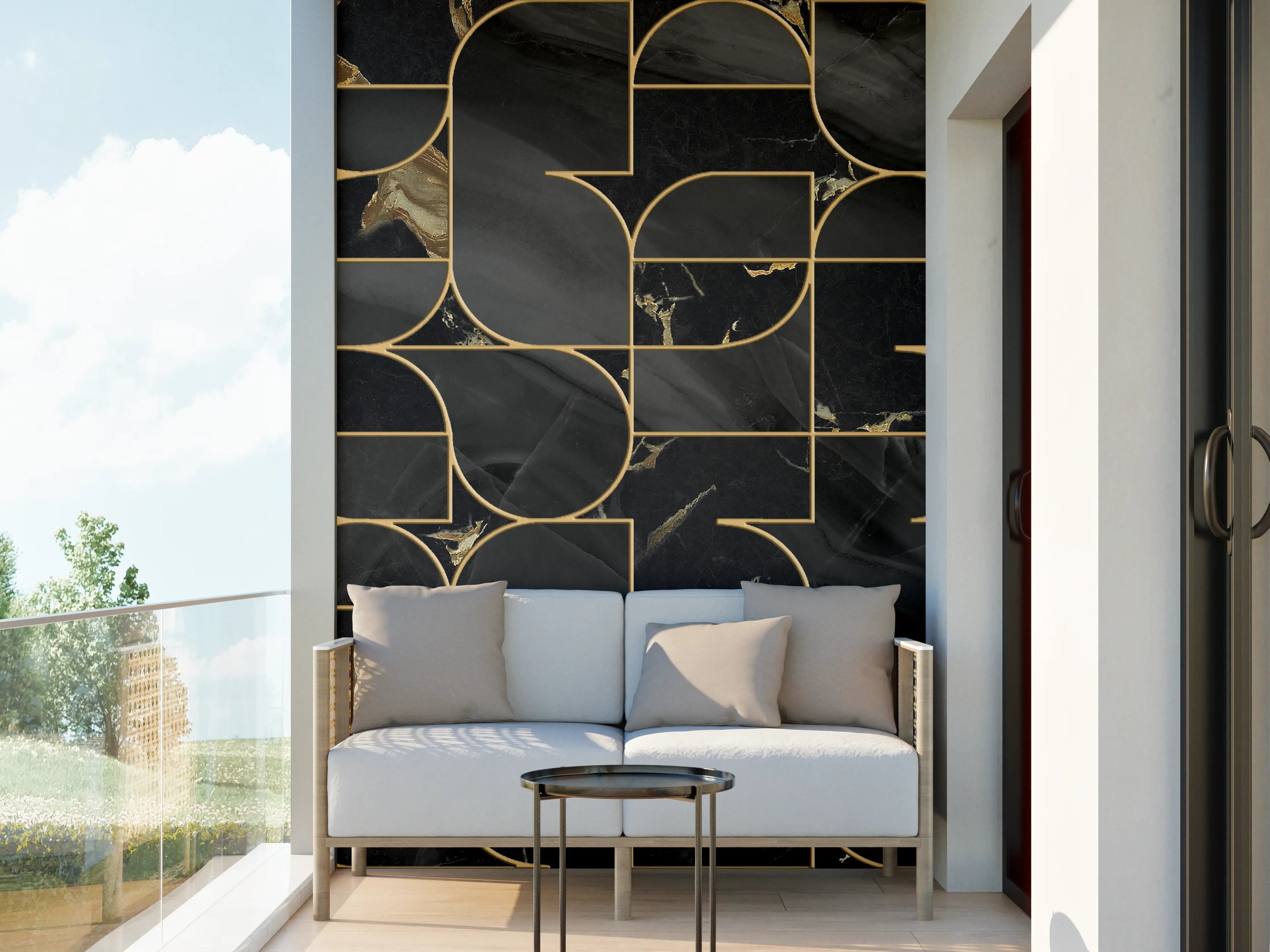 Wandverkleidung außen - Luxuriöse schwarze Marmor-Textur mit goldenen Linien