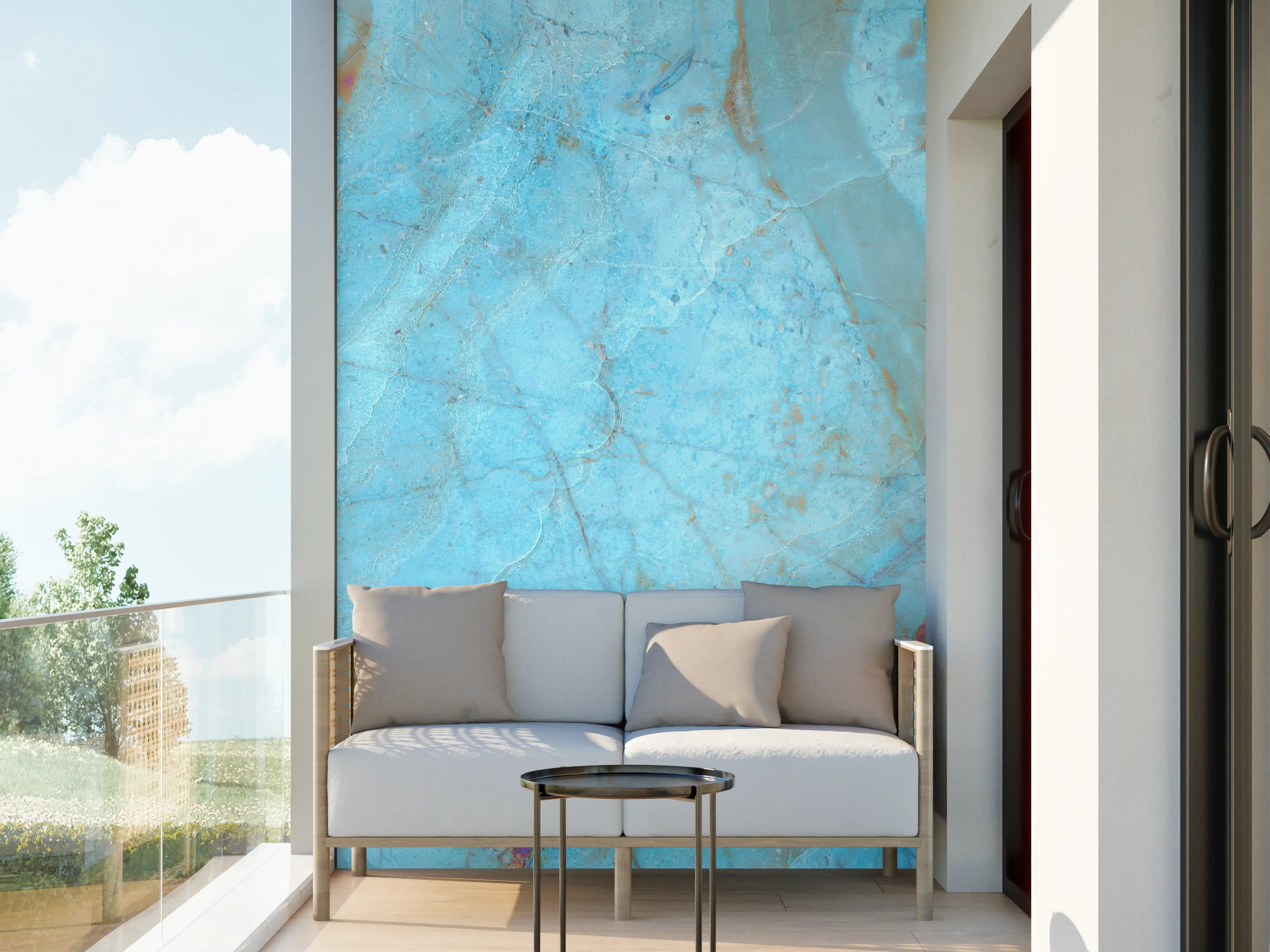 Wandverkleidung außen - Luxuriöser Onyxmarmor in Aqua Tone