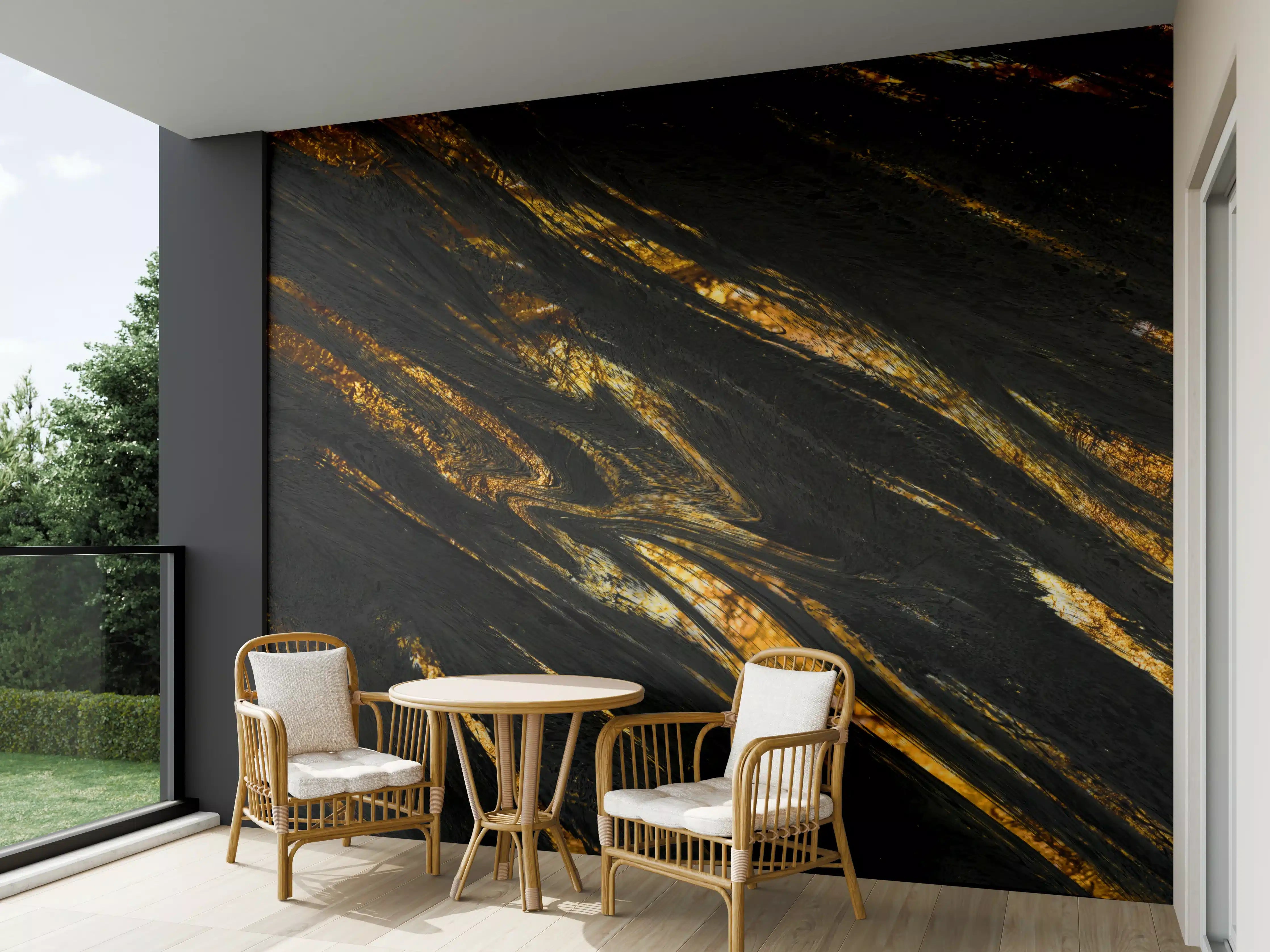 Wandverkleidung außen - Luxus Gold Marmor-Holz Textur