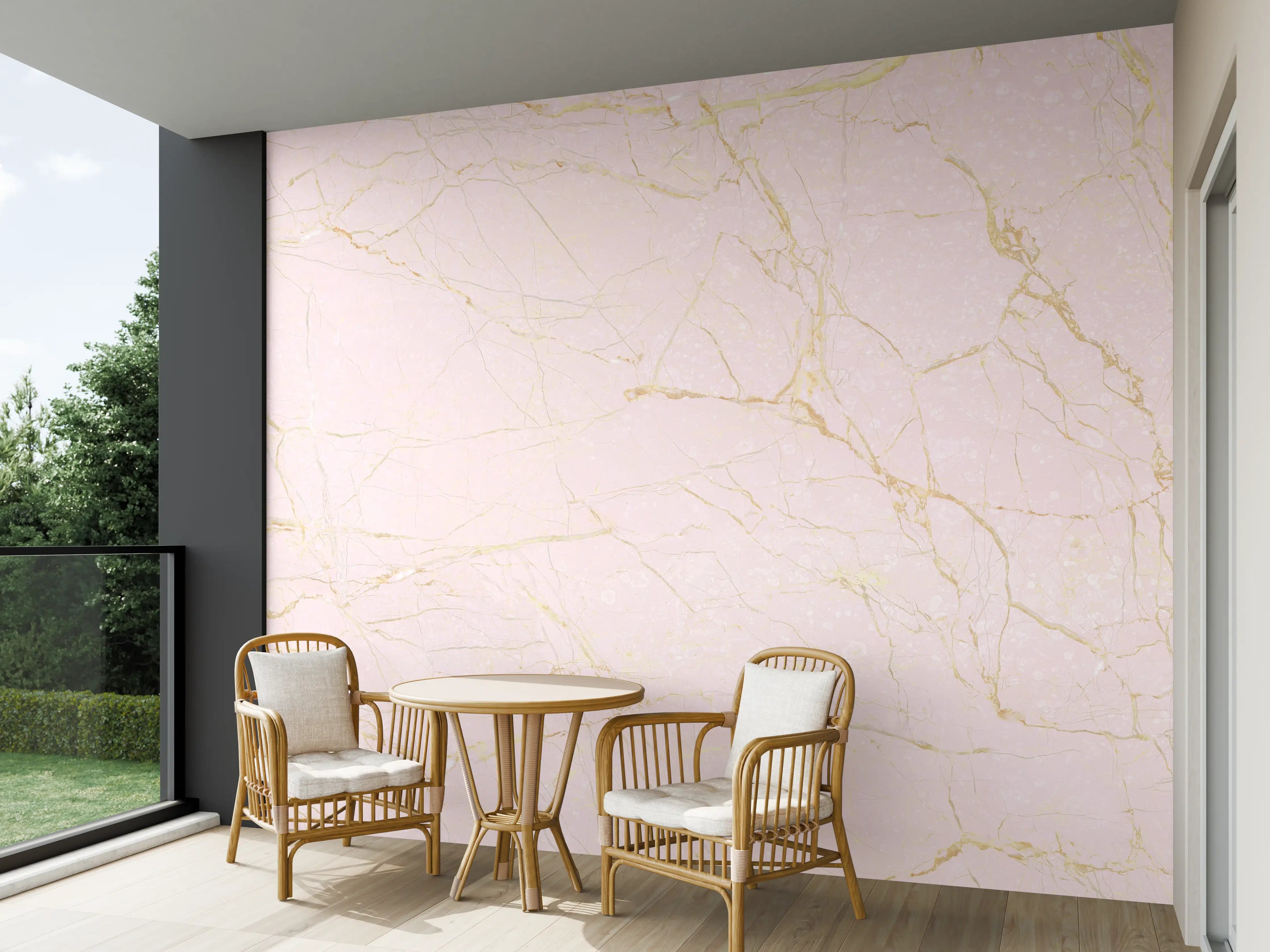 Wandverkleidung außen - Luxus-Marmoroptik in zartem Rosa mit goldenen Akzenten