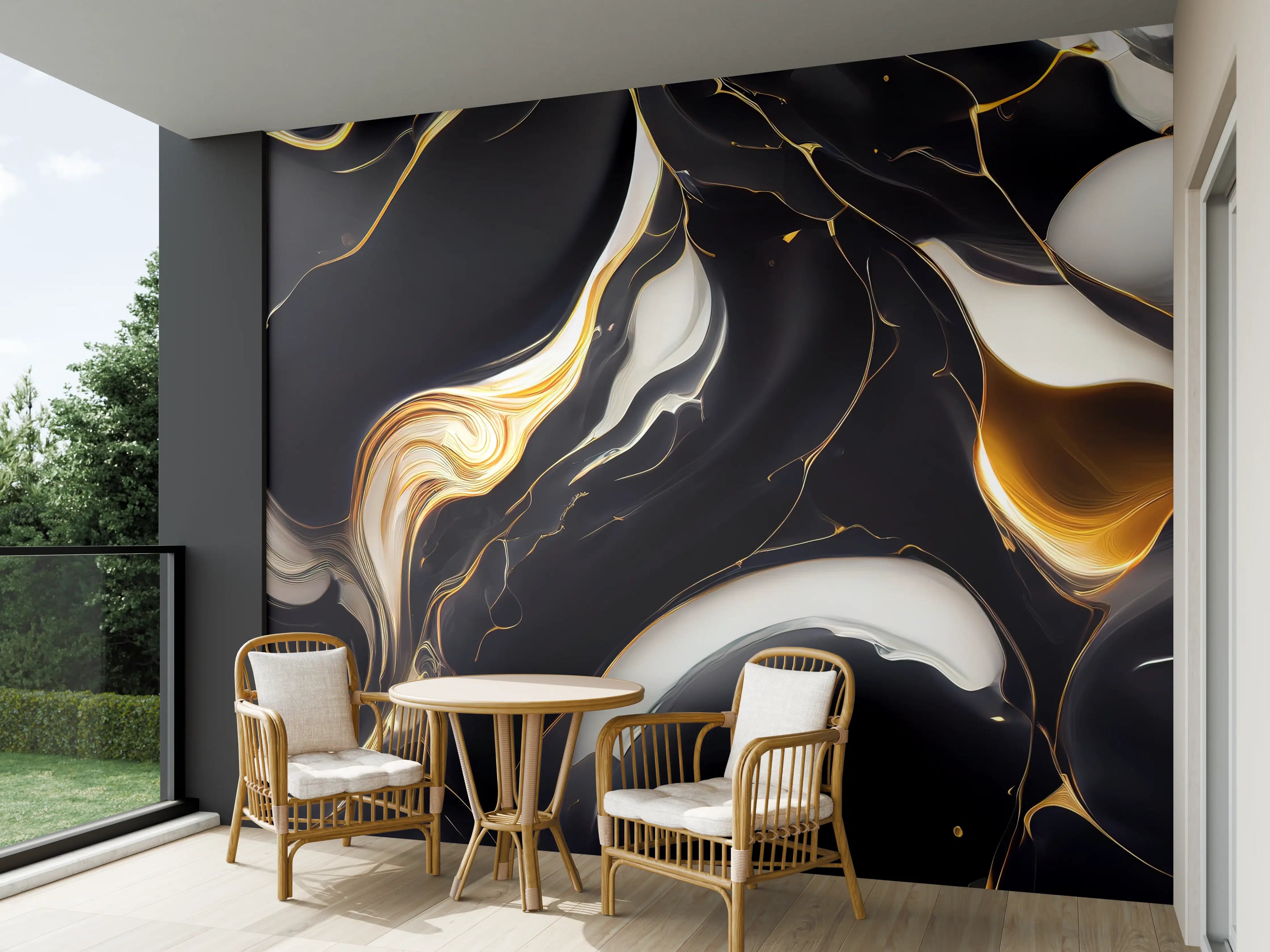 Wandverkleidung außen - Luxus-Weiße und Schwarze Marmor-Textur mit Goldakzenten