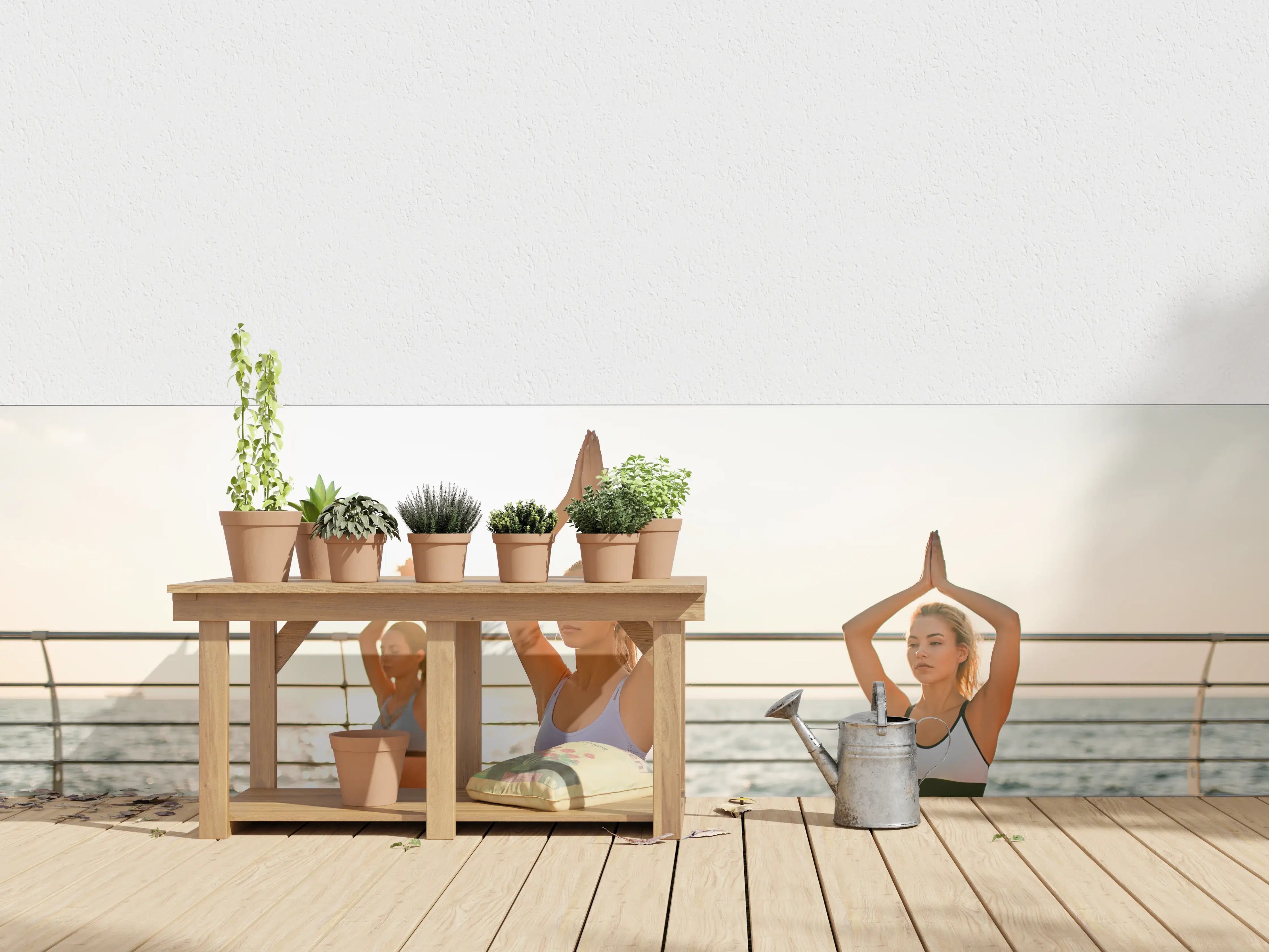 Wandverkleidung außen - Mädchen beim Yoga am Morgen