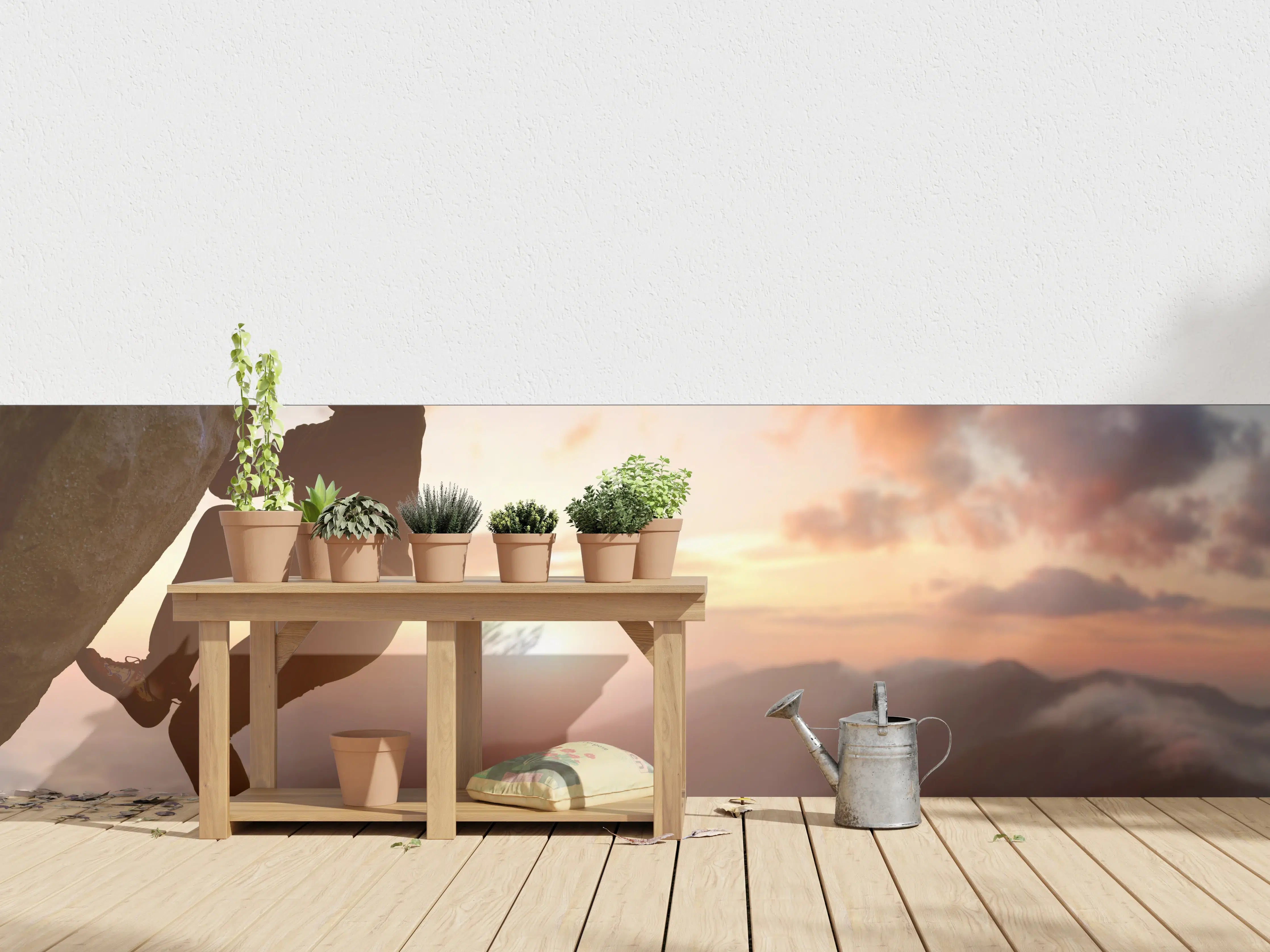 Wandverkleidung außen - Männlicher Kletterer bei Sonnenuntergang