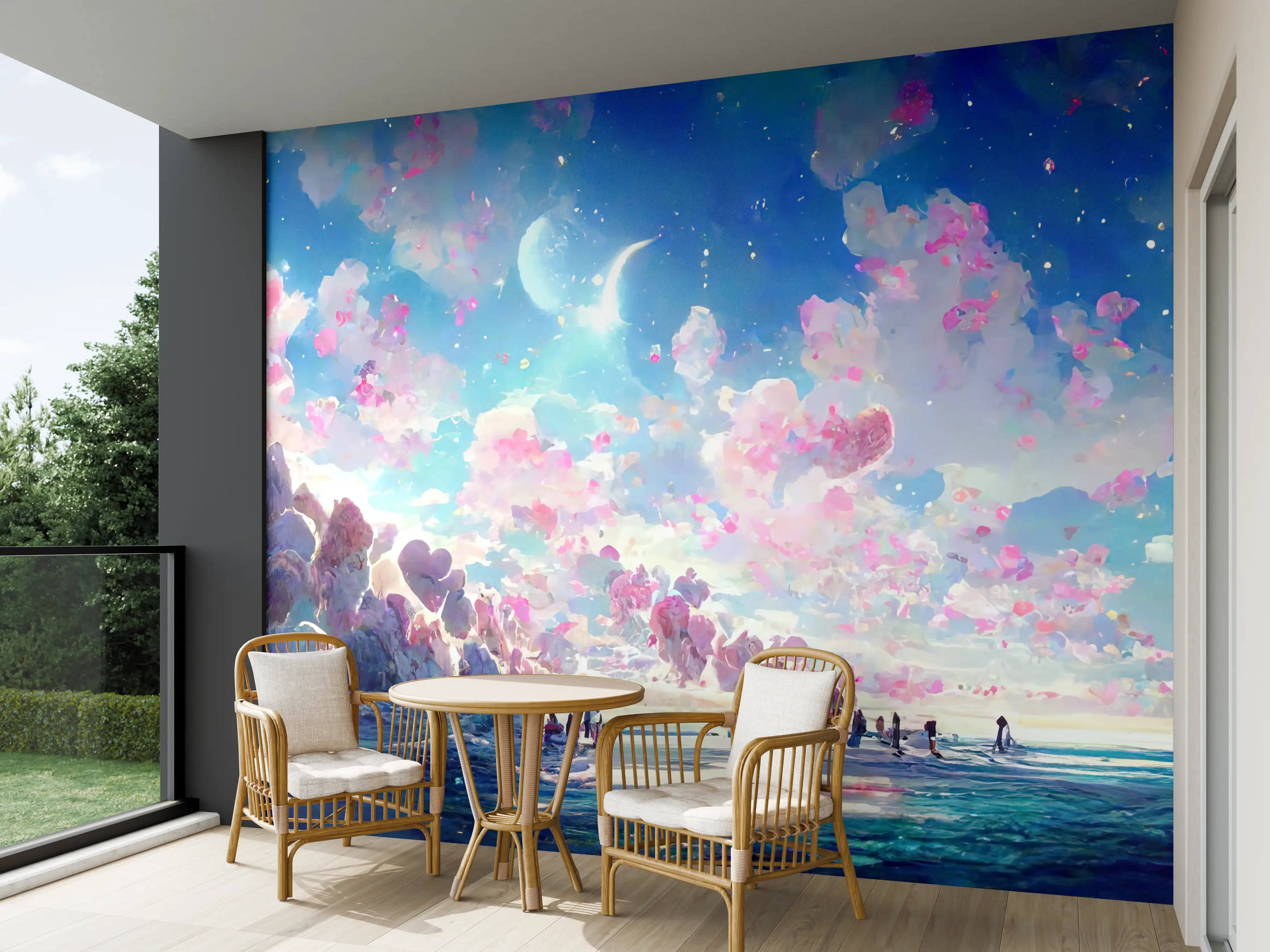Wandverkleidung außen - Magische Himmelslandschaft Rosa Blau