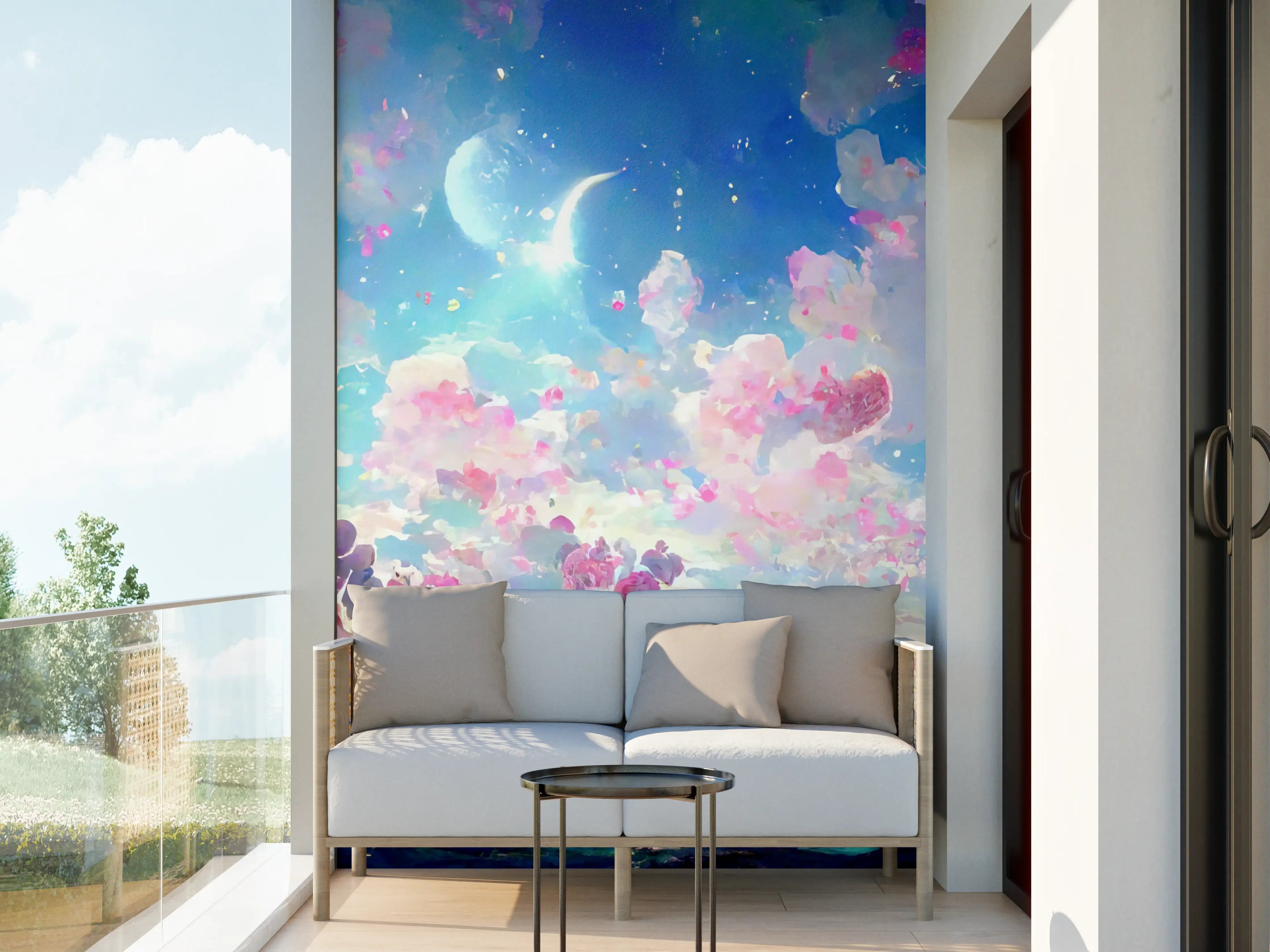 Wandverkleidung außen - Magische Himmelslandschaft Rosa Blau