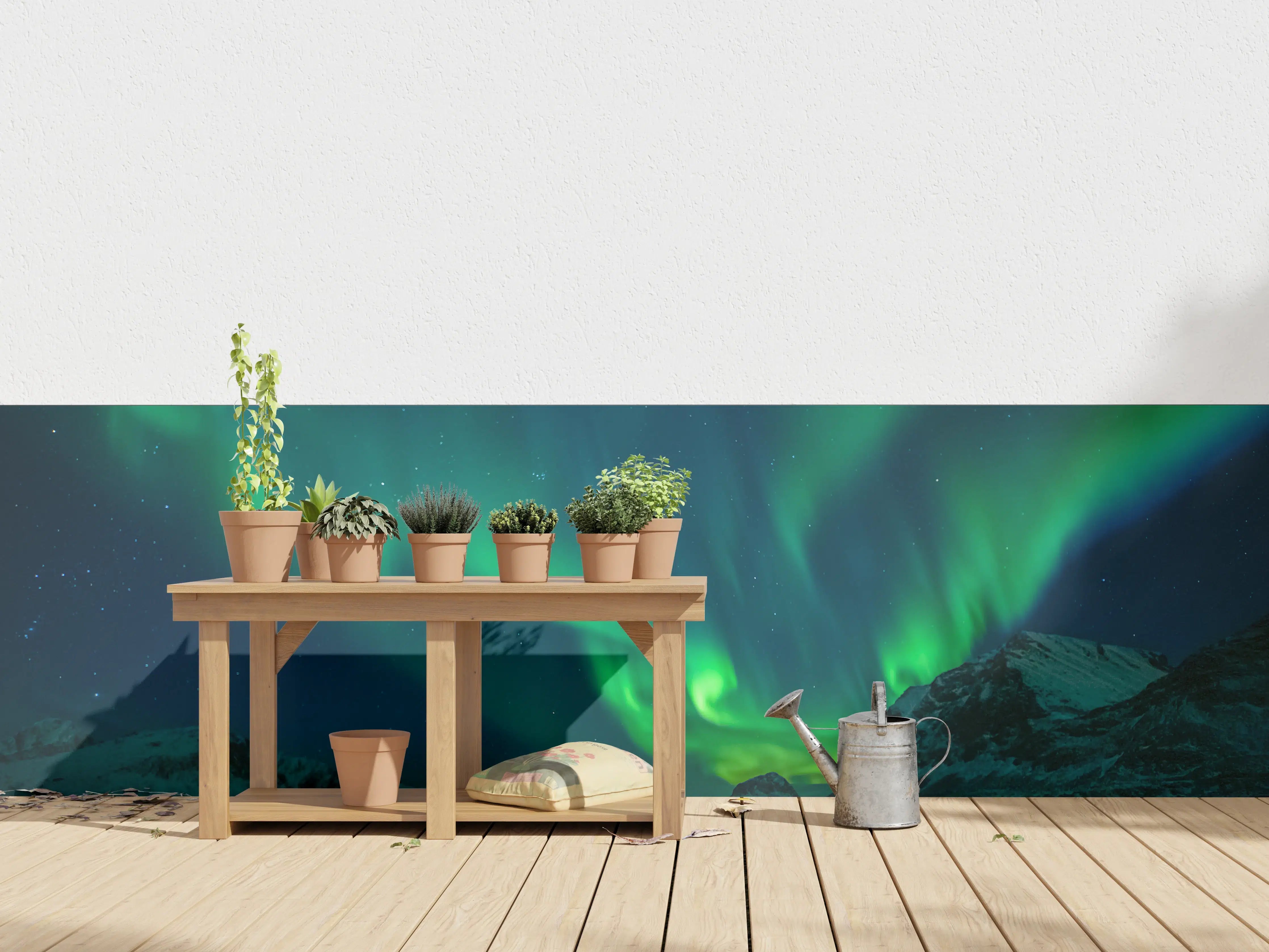 Wandverkleidung außen - Magische Nordlichter am Strand
