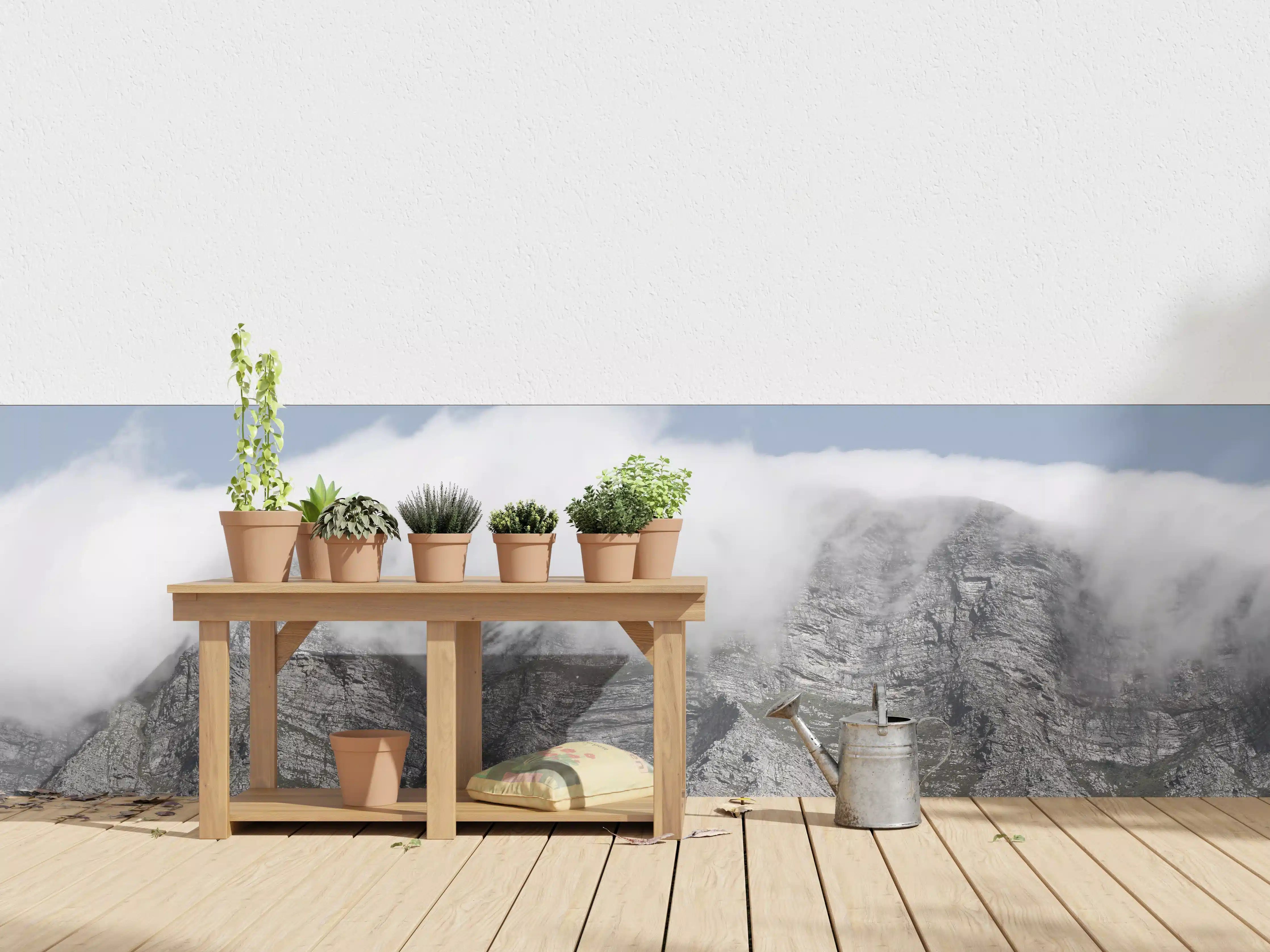Wandverkleidung außen - Majestätische Bergspitzen im Nebel