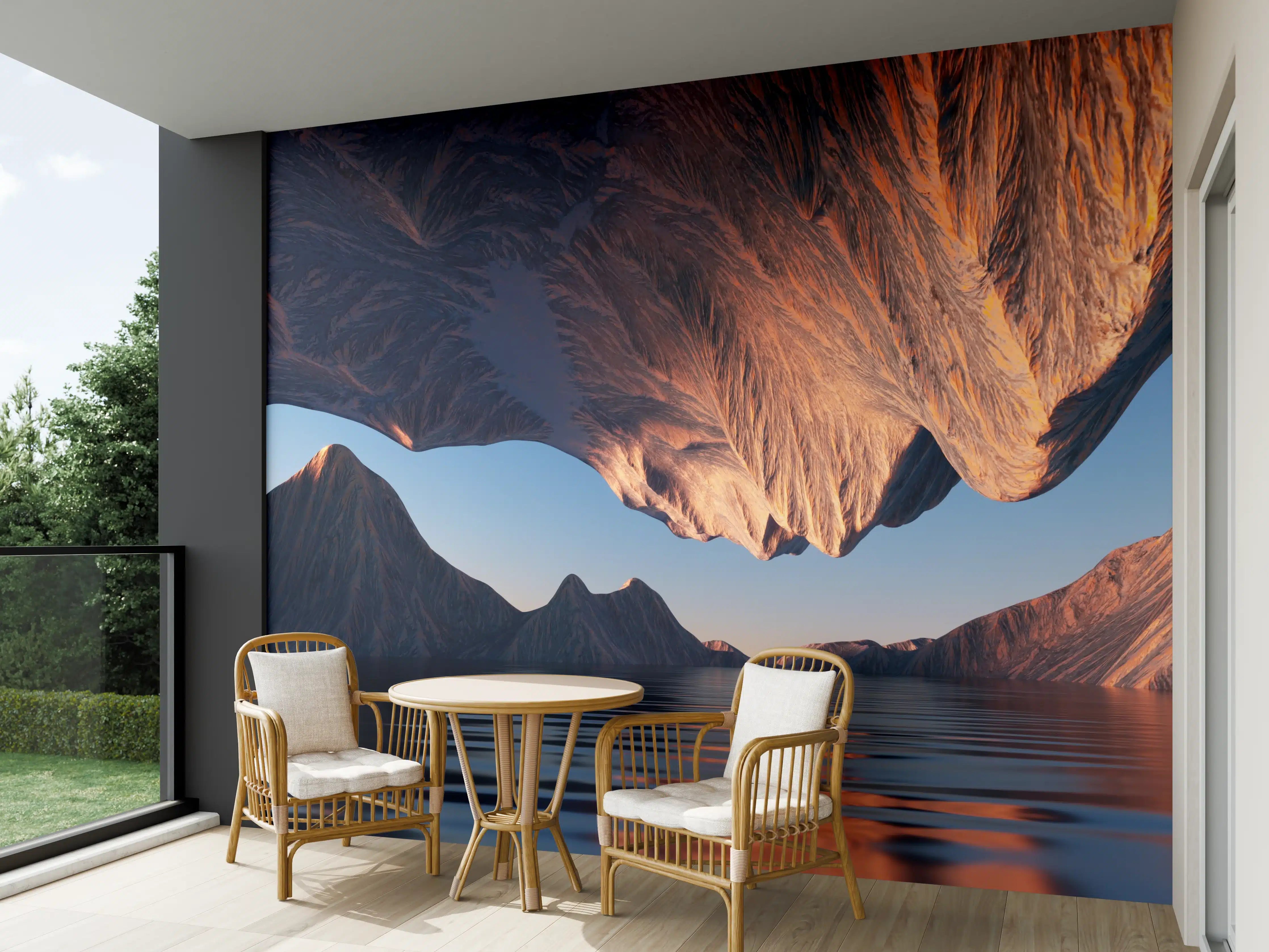 Wandverkleidung außen - Majestätische Bergwelt mit spiegelnder Wasseroberfläche