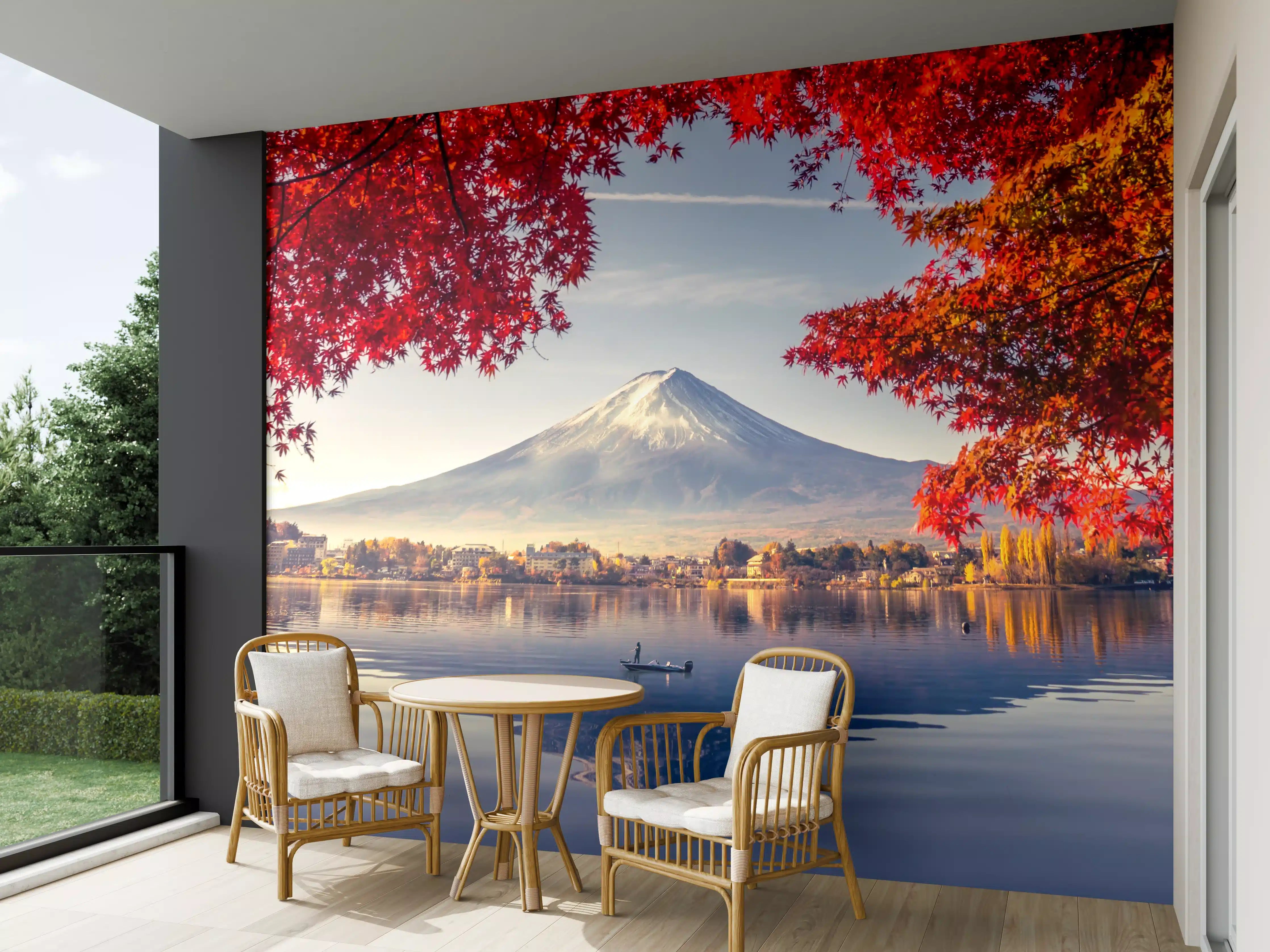 Wandverkleidung außen - Majestätischer Mount Fuji im Herbstlicht
