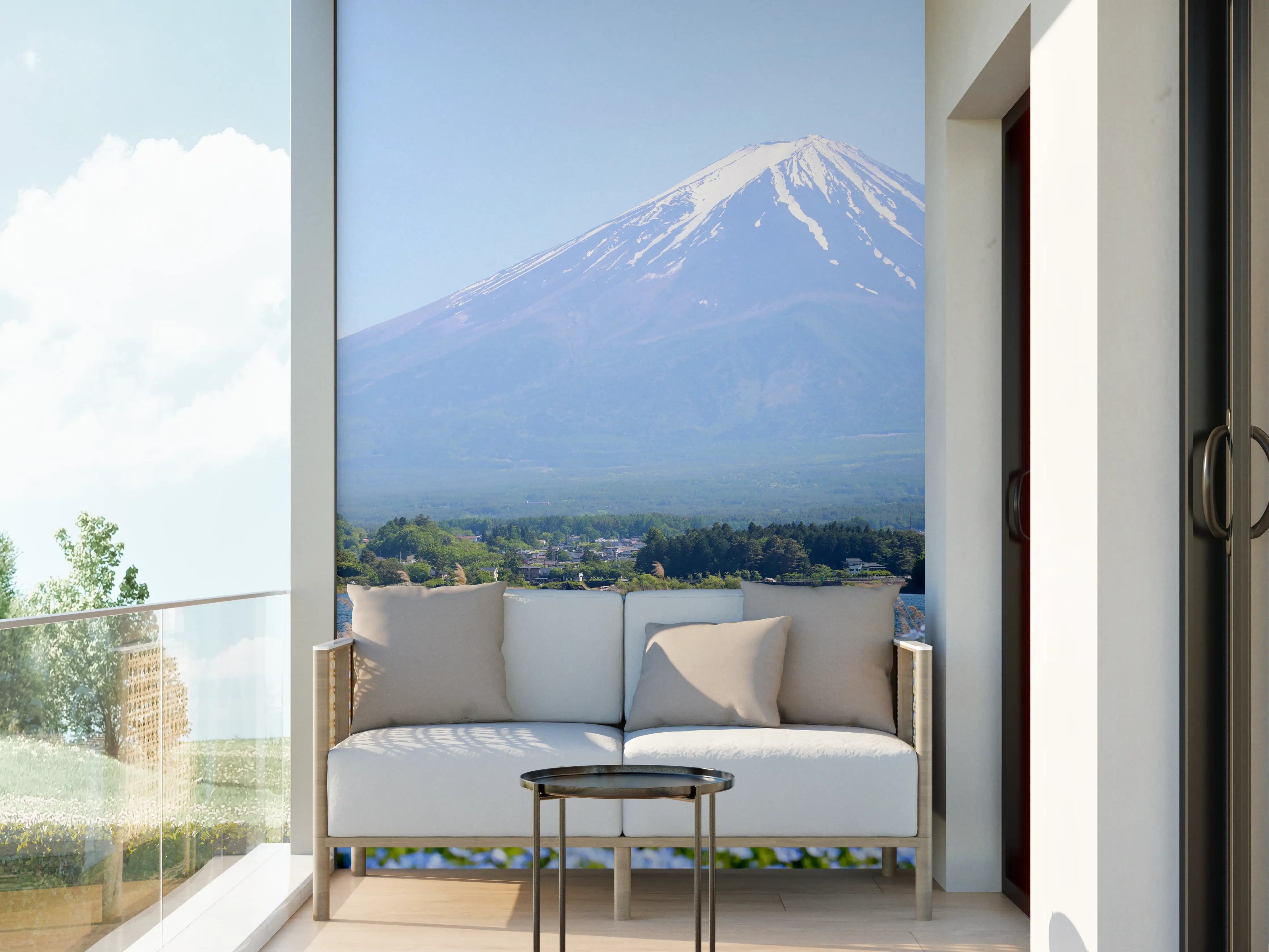 Wandverkleidung außen - Majestätischer Mount Fuji mit Frühlingsblumen