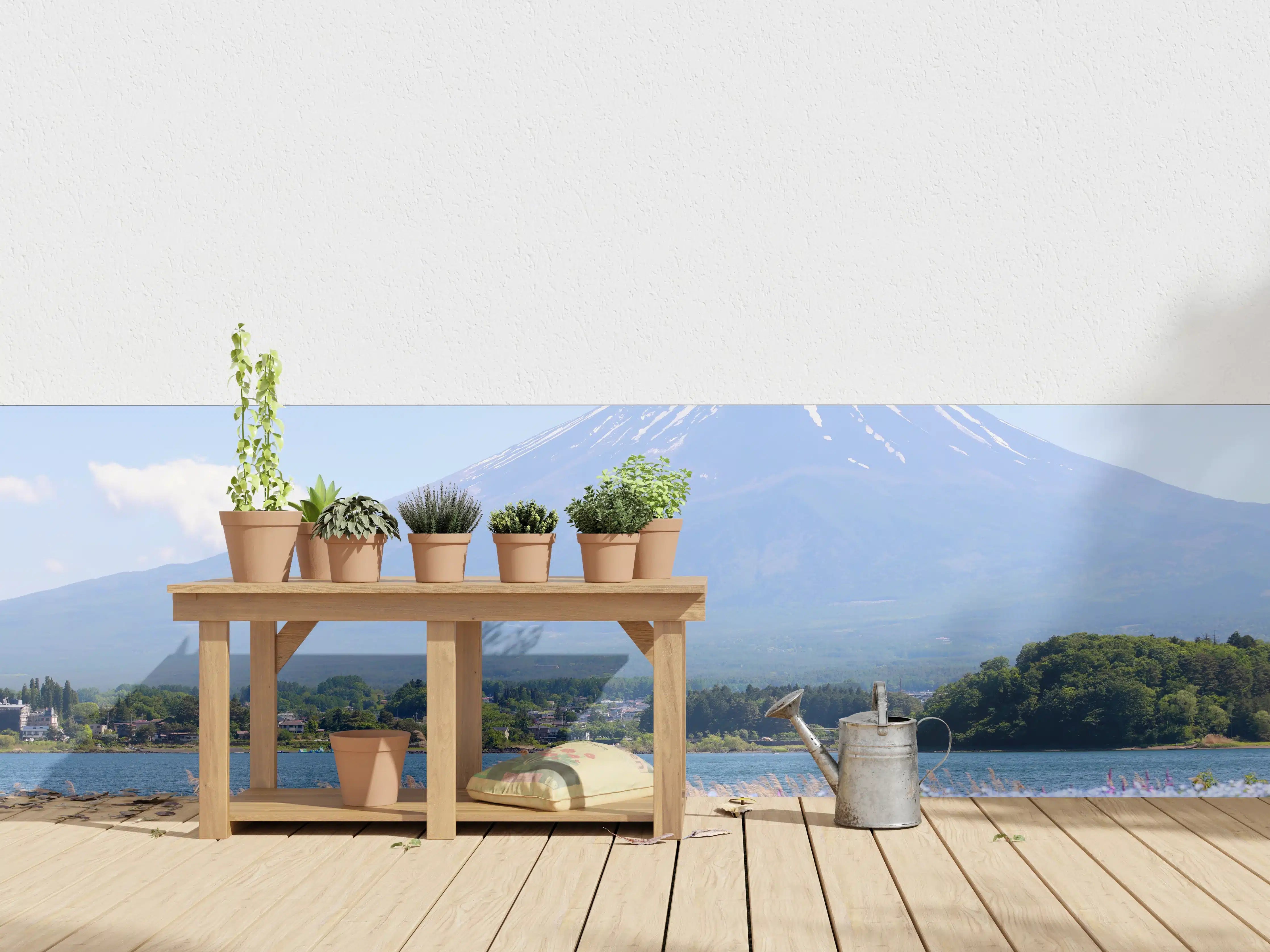 Wandverkleidung außen - Majestätischer Mount Fuji mit Frühlingsblumen