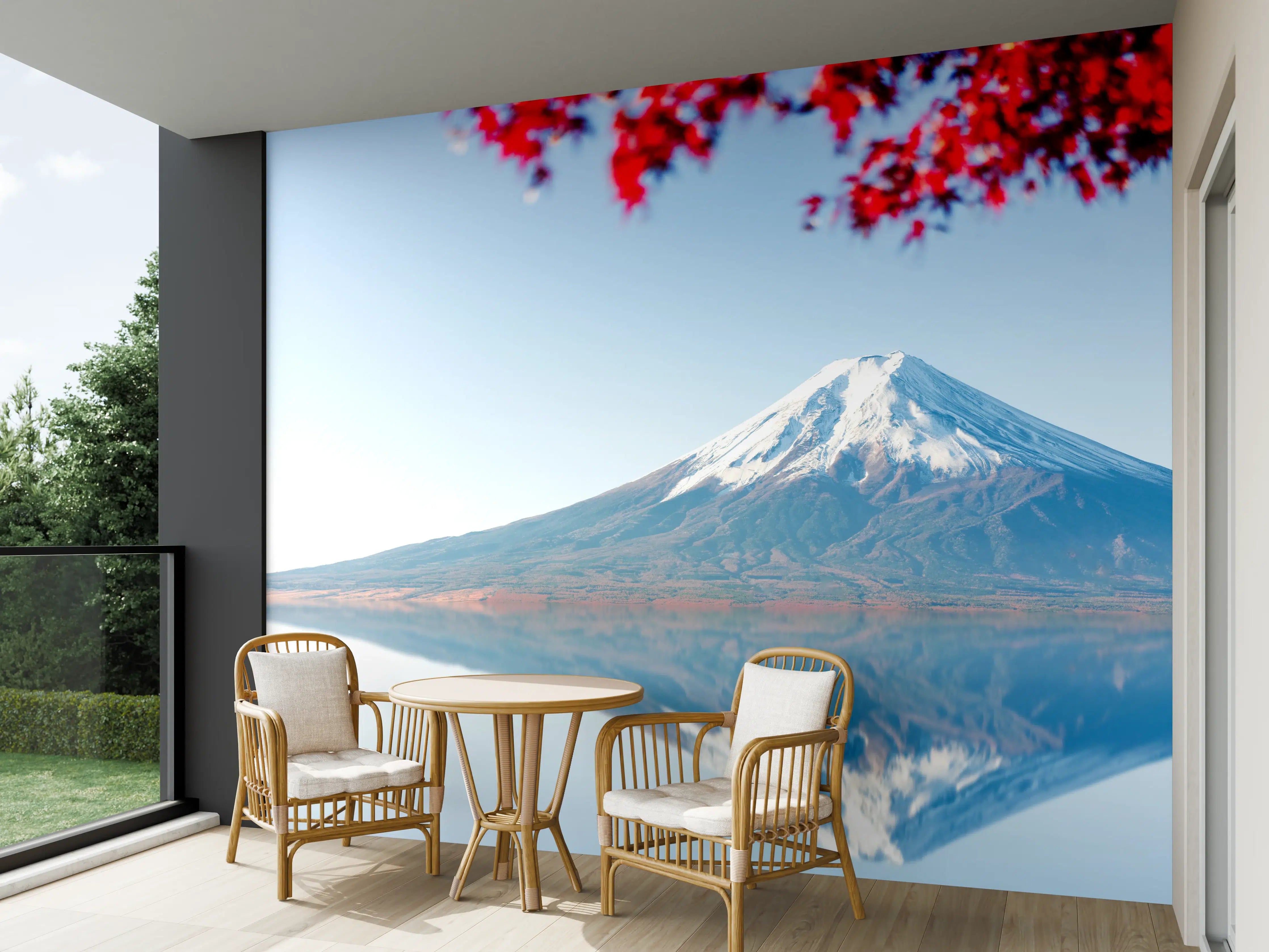 Wandverkleidung außen - Majestischer Mount Fuji mit Herbstlaub