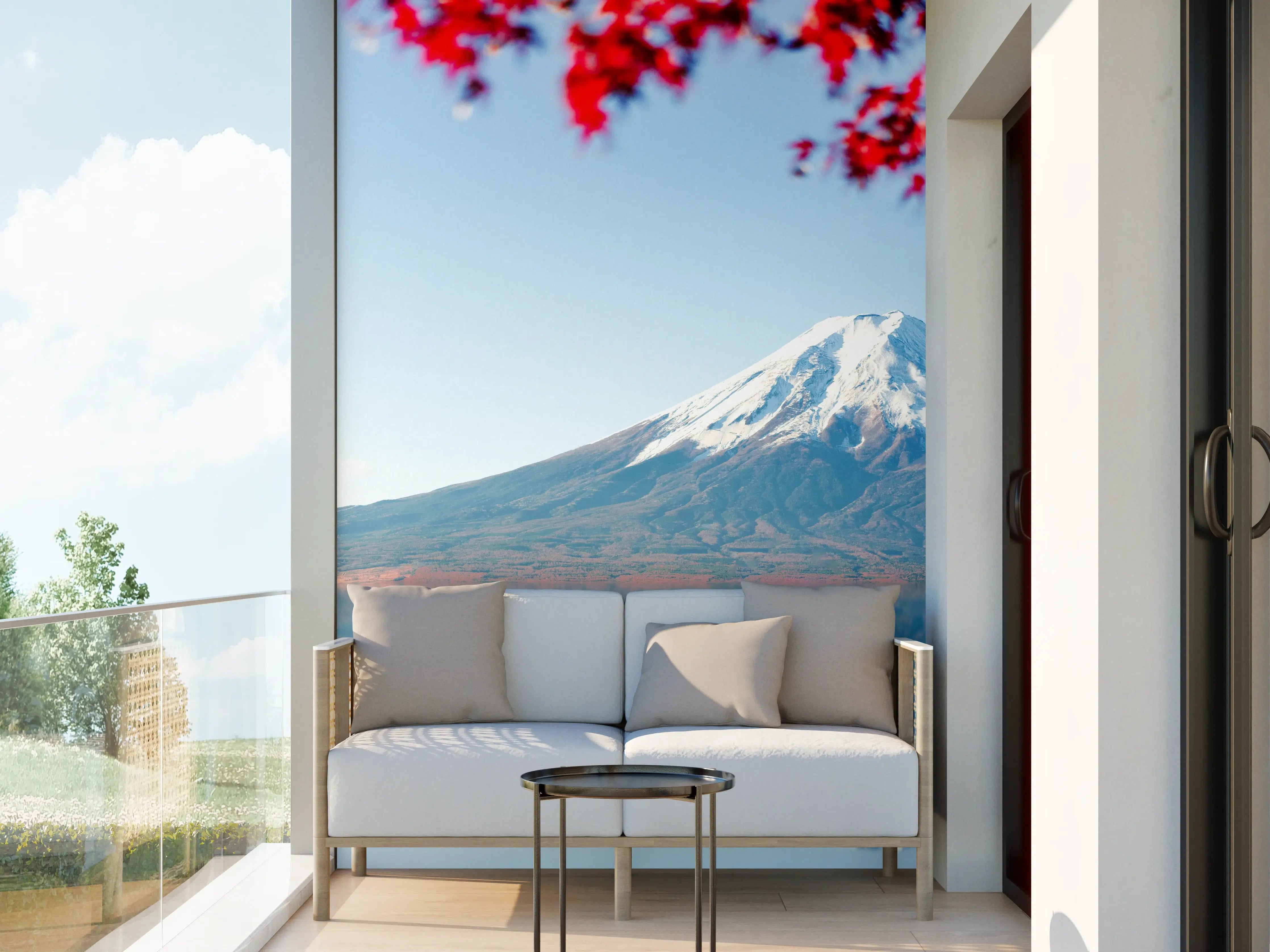 Wandverkleidung außen - Majestischer Mount Fuji mit Herbstlaub