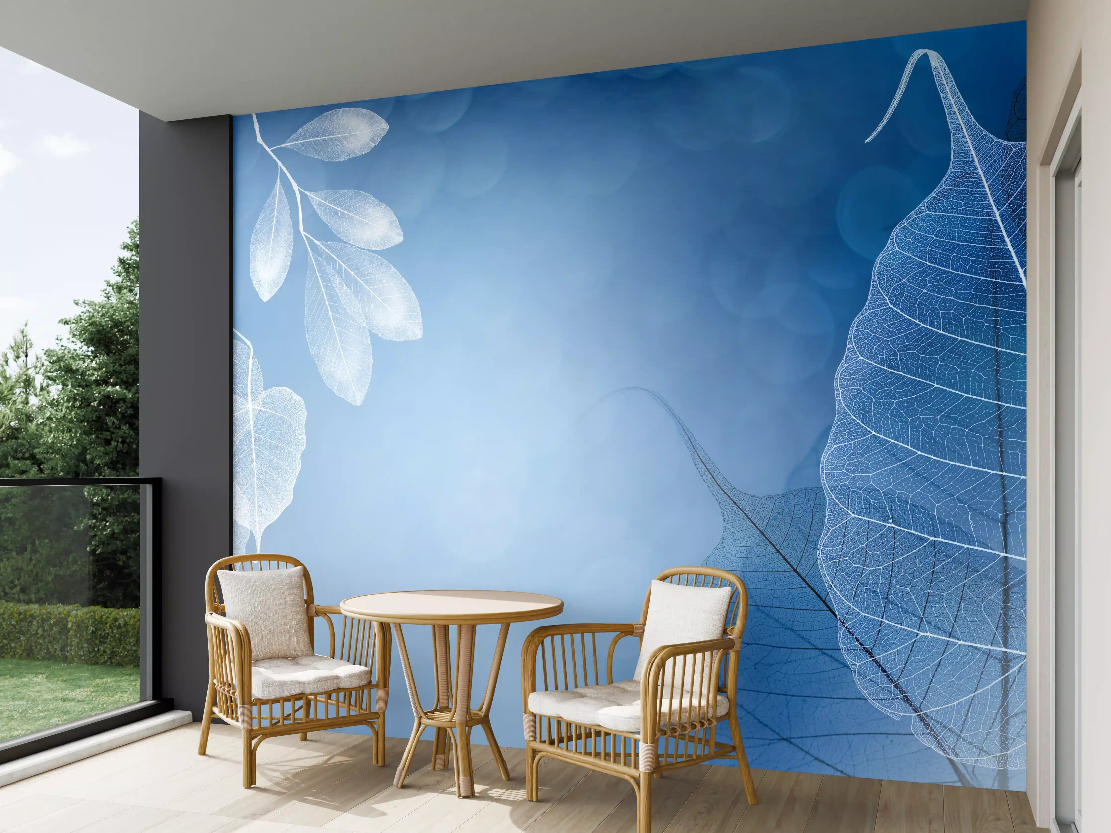 Wandverkleidung außen - Makro Blätter Blau-Grau Kunst