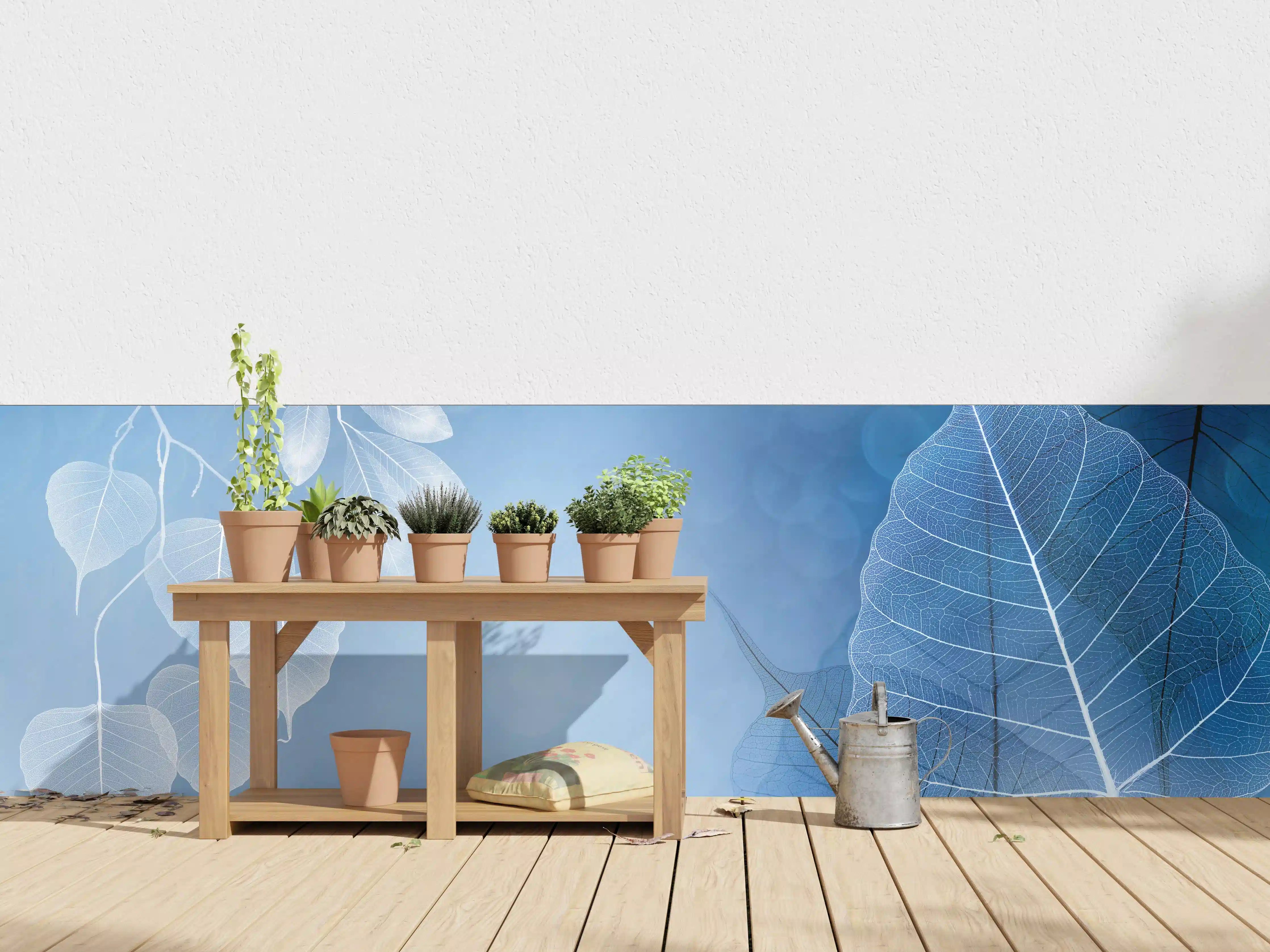 Wandverkleidung außen - Makro Blätter Blau-Grau Kunst