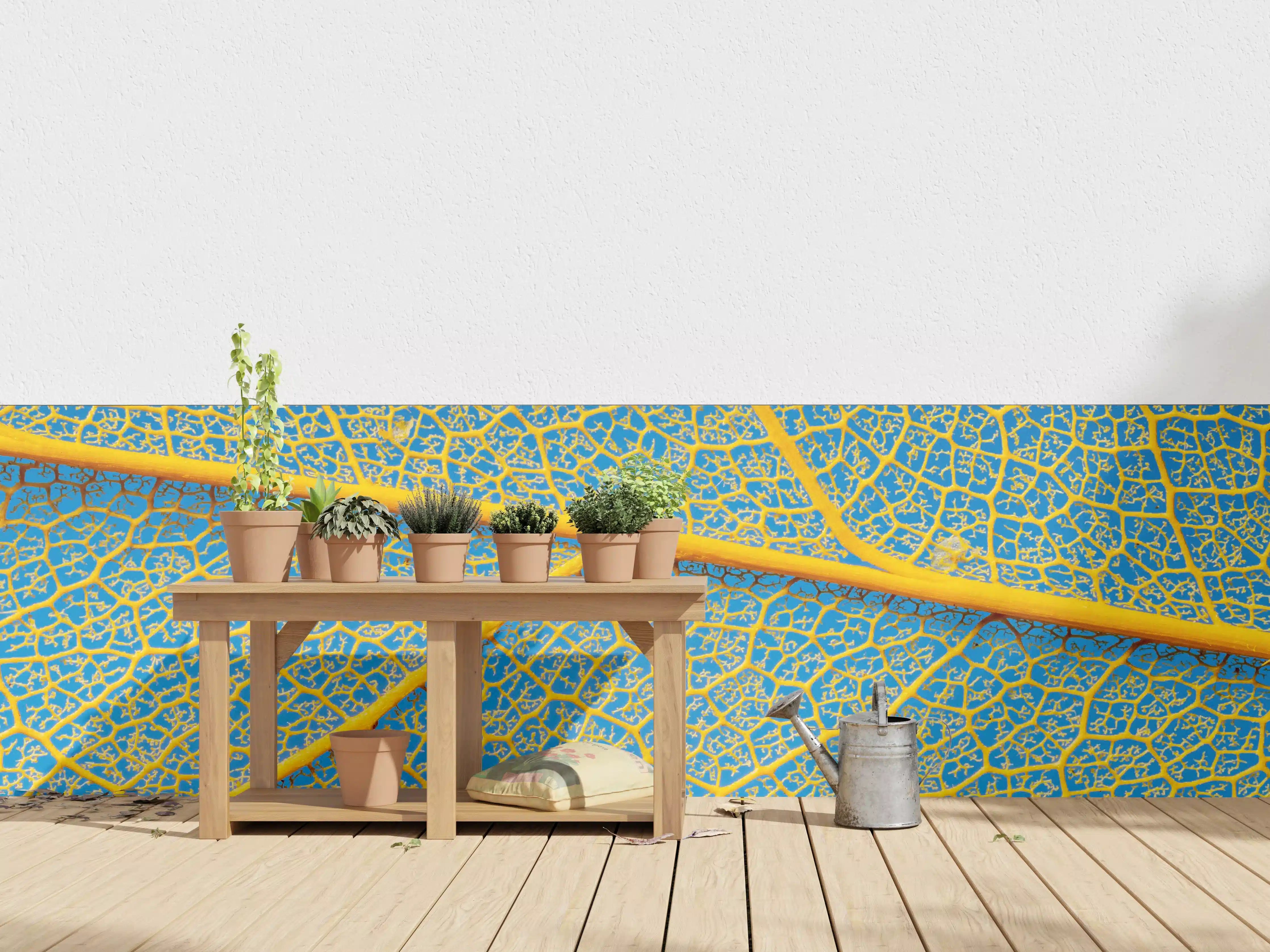 Wandverkleidung außen - Makro Blattadern Textur Gelb-Blau