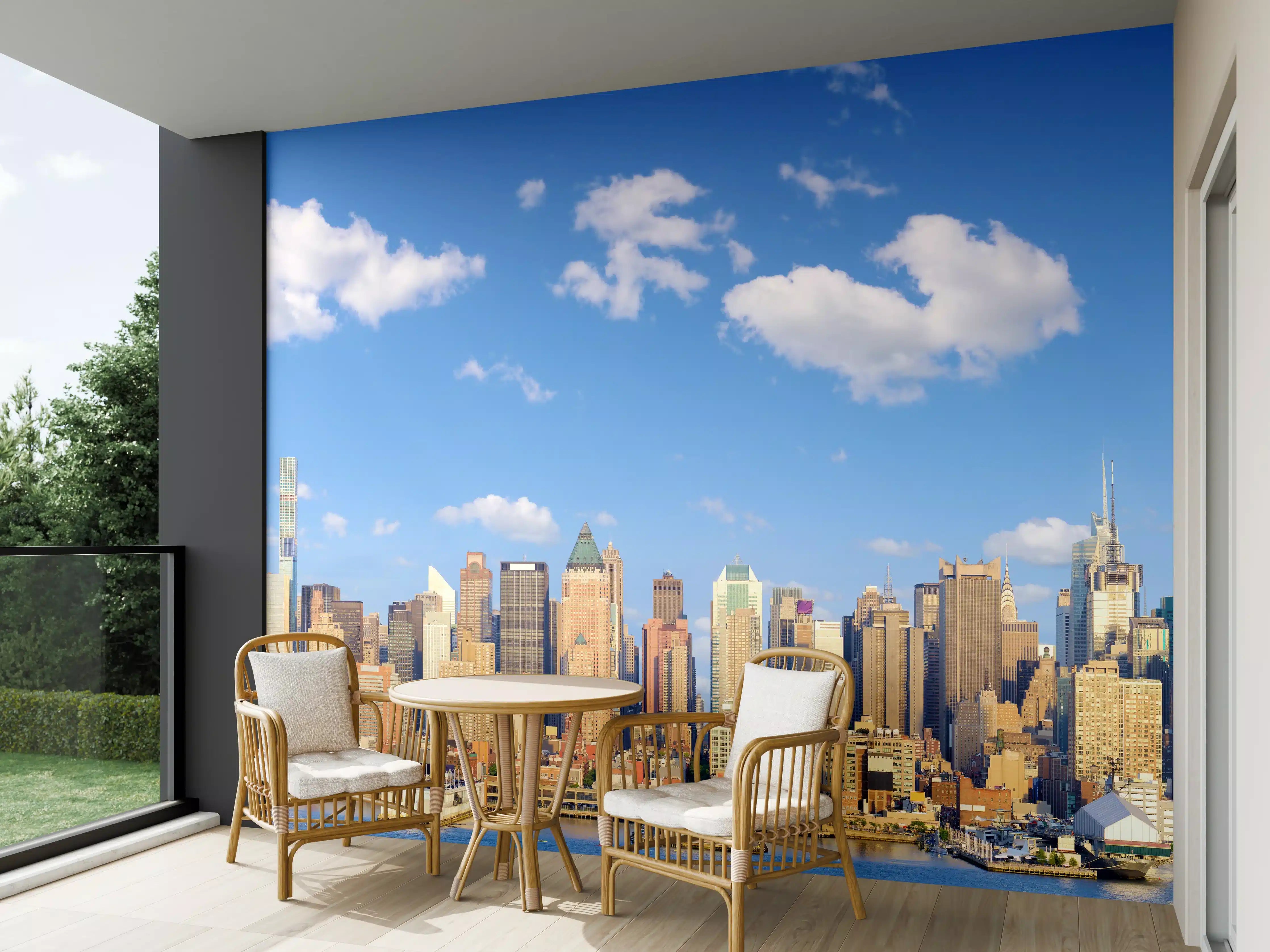 Wandverkleidung außen - Manhattan Skyline Blau-Beige