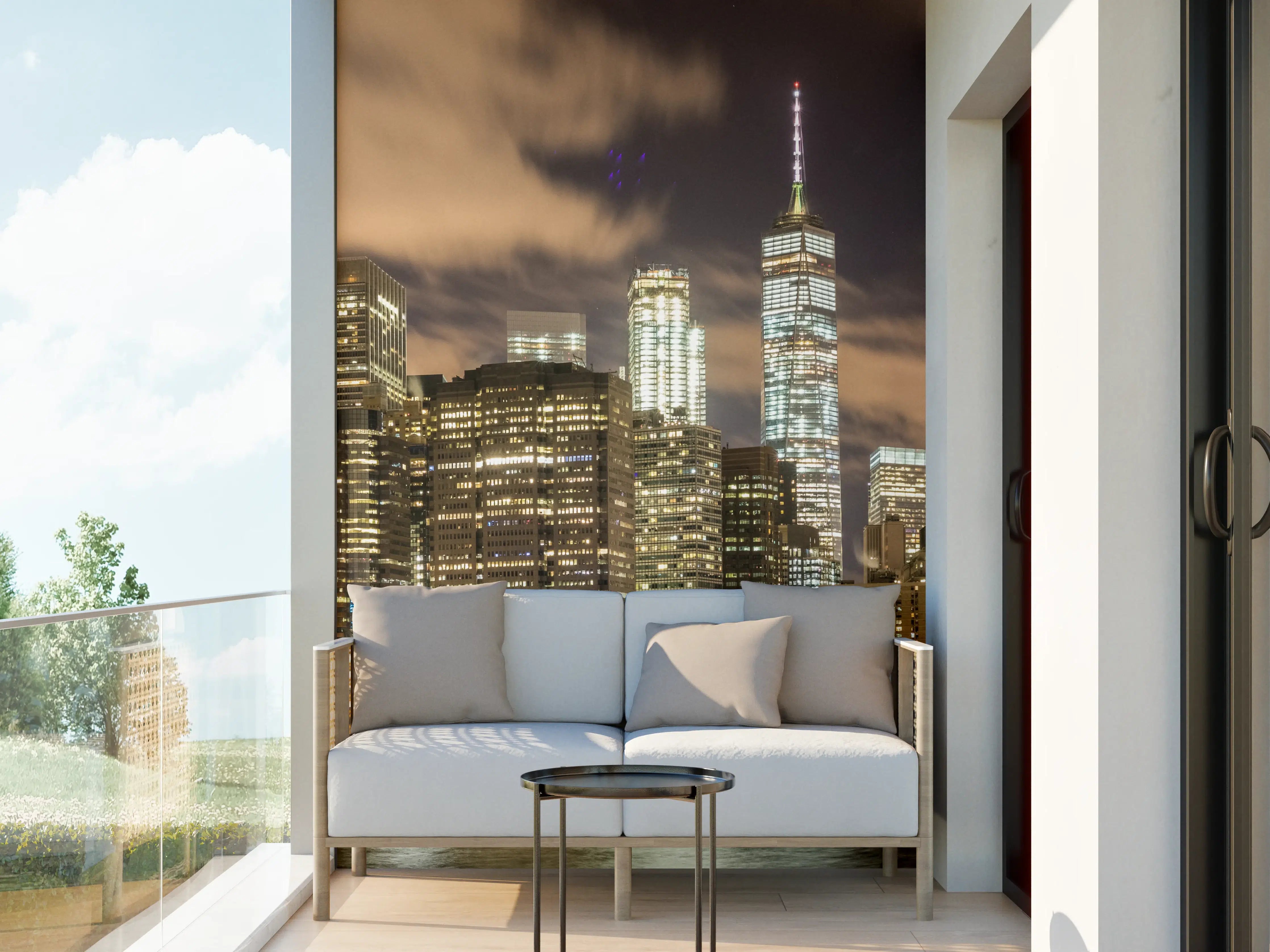 Wandverkleidung außen - Manhattan Skyline im Glanz der Nacht