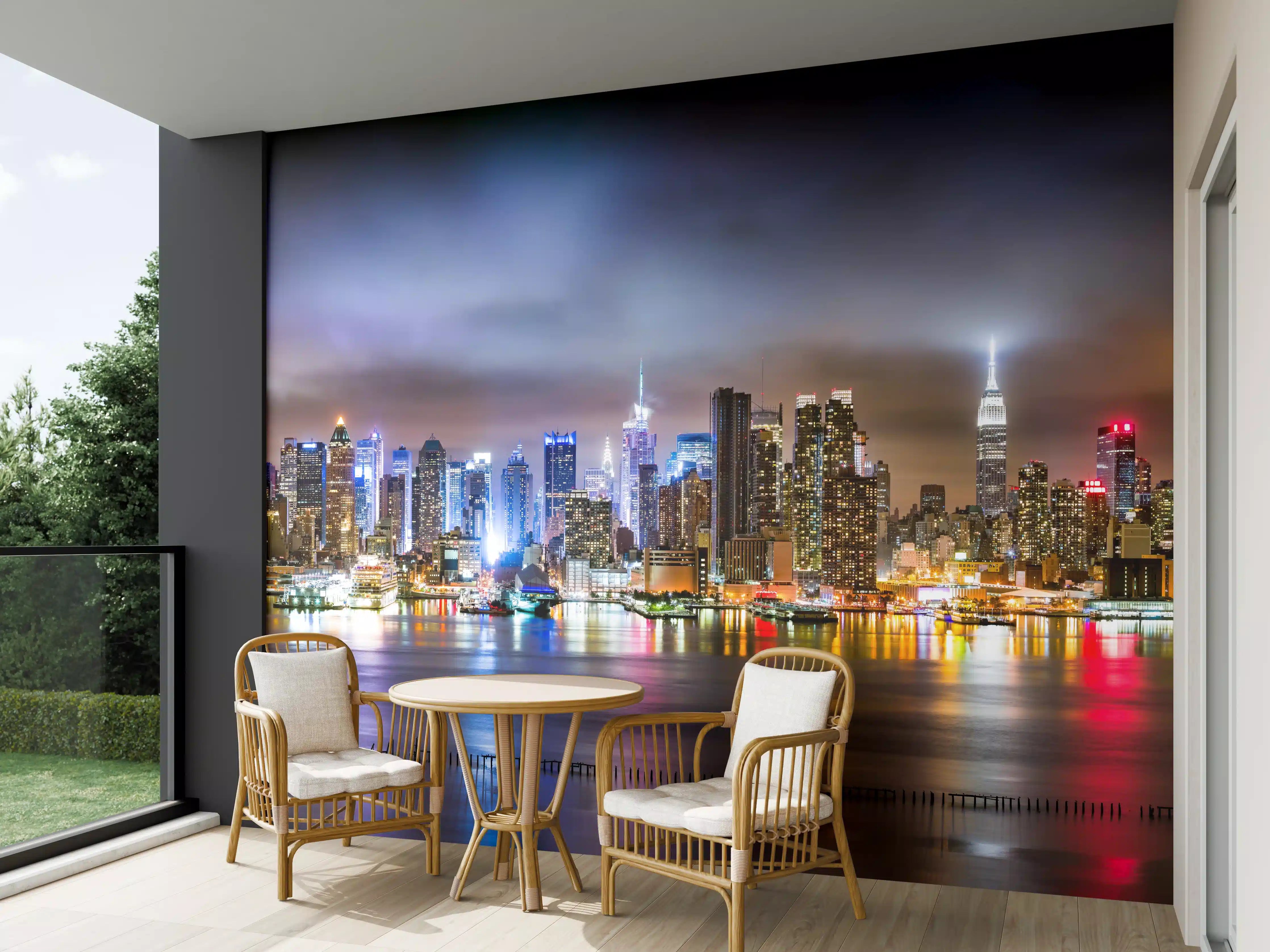 Wandverkleidung außen - Manhattan Skyline im nächtlichen Panorama