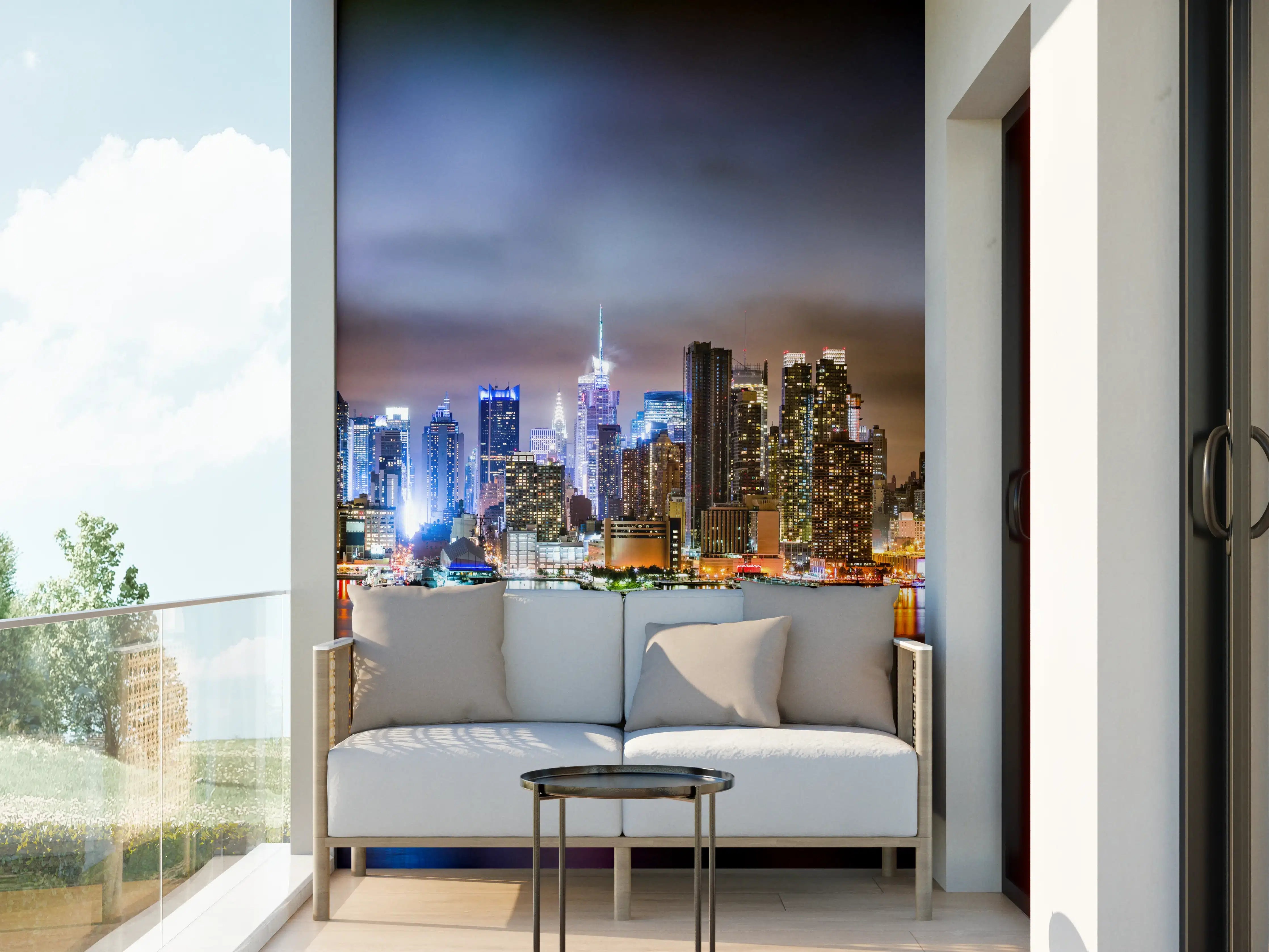 Wandverkleidung außen - Manhattan Skyline im nächtlichen Panorama