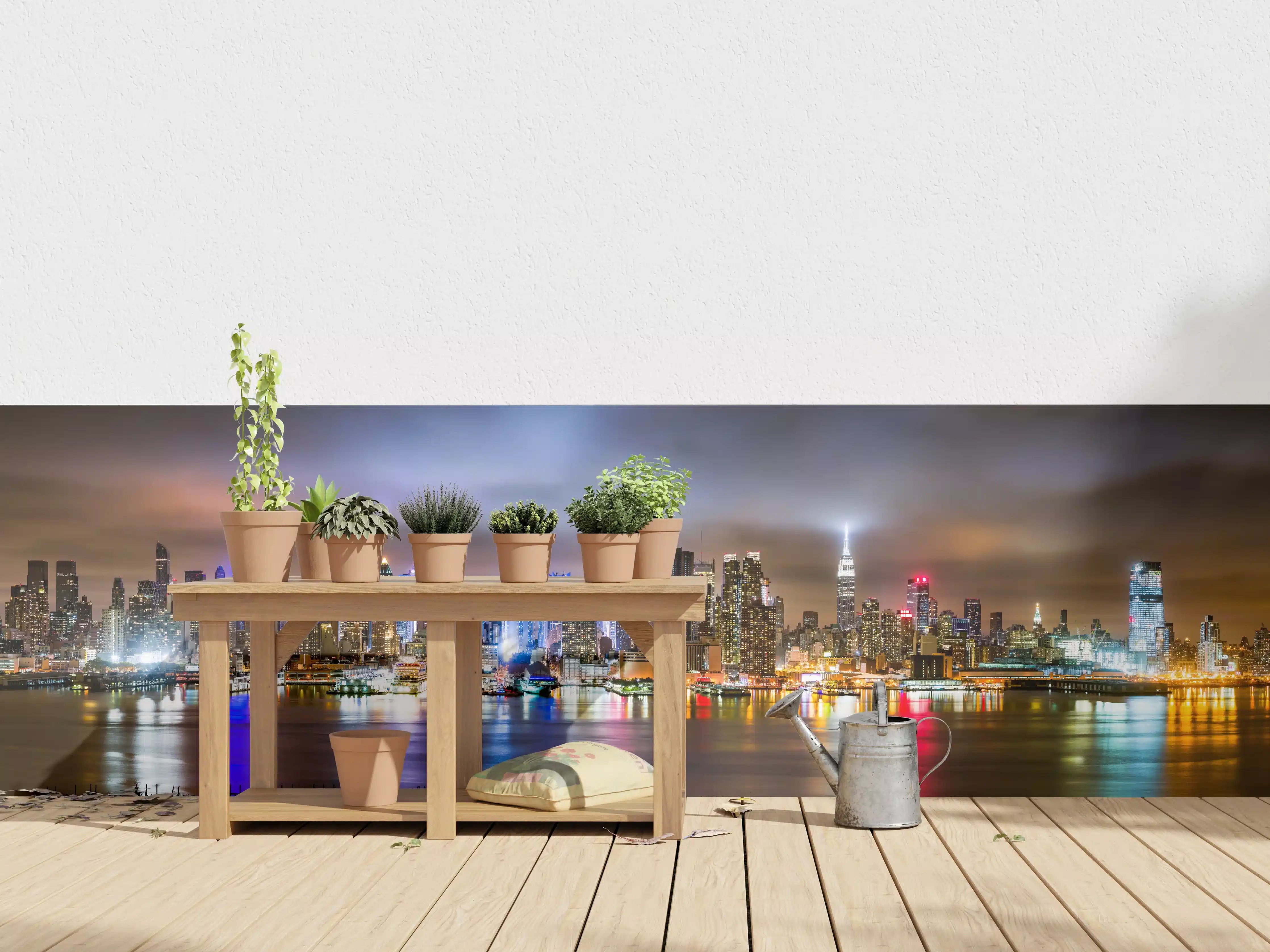 Wandverkleidung außen - Manhattan Skyline im nächtlichen Panorama