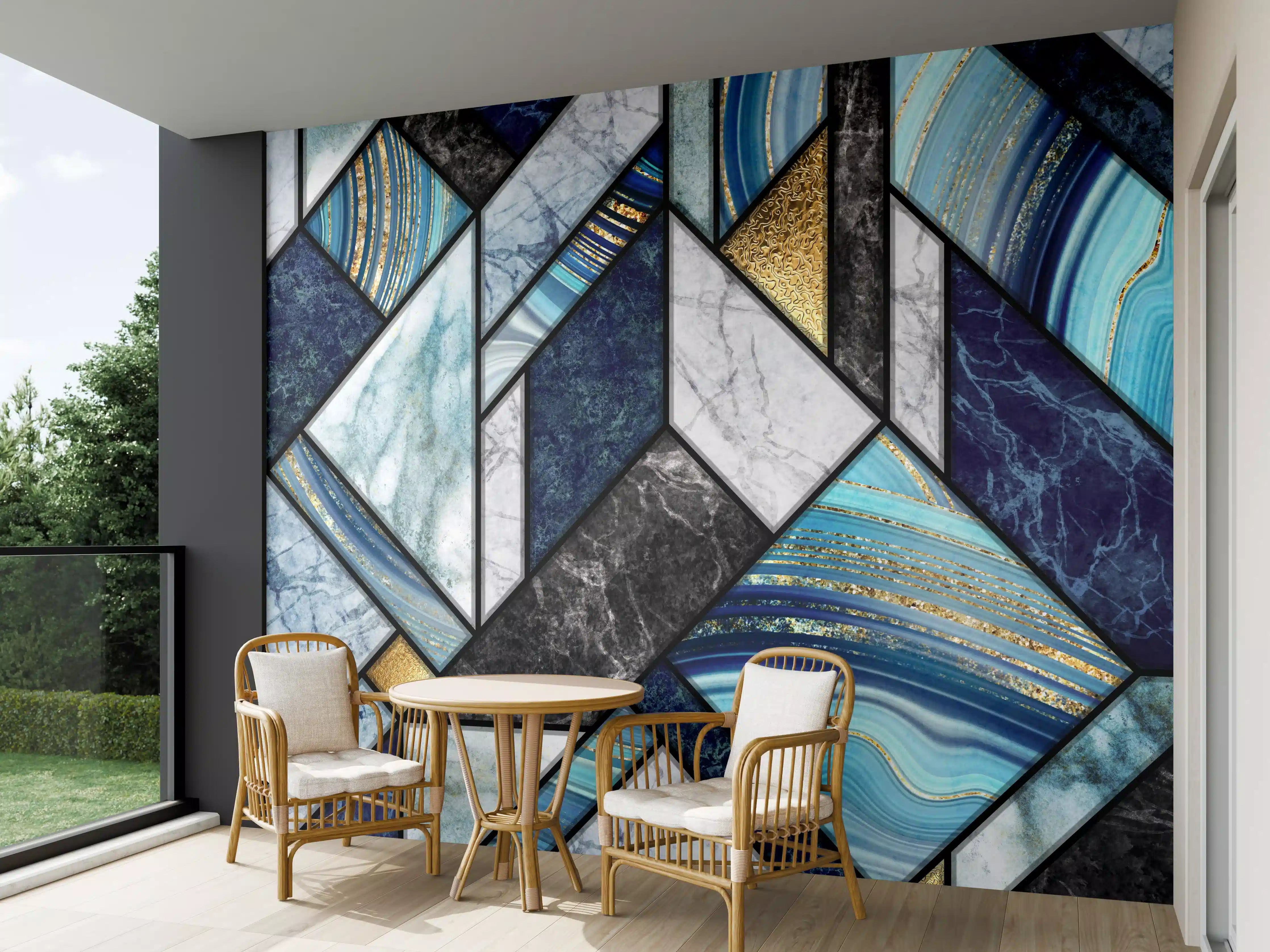 Wandverkleidung außen - Marmor Granit Gold Inlay