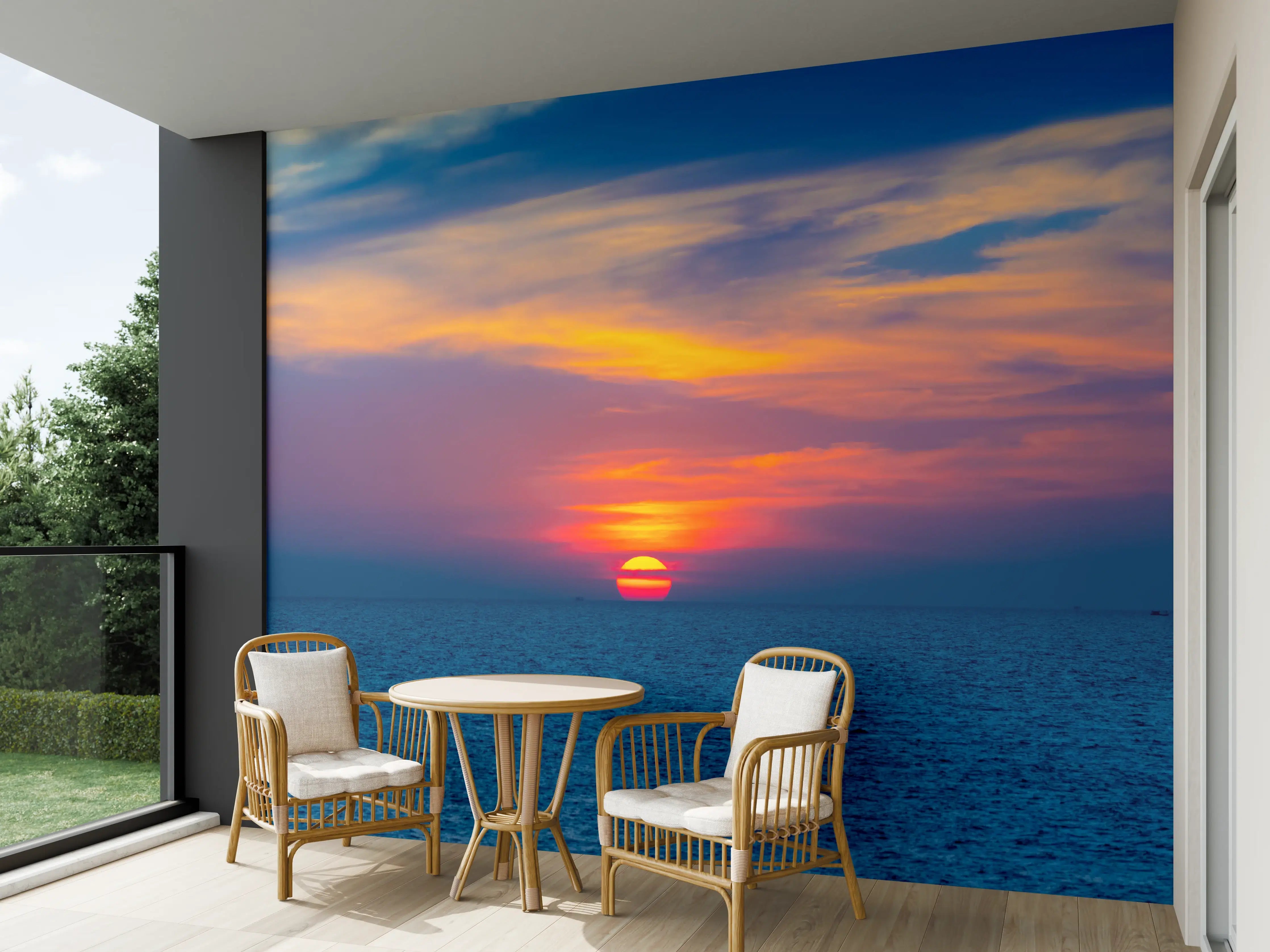 Wandverkleidung außen - Meer-Sonnenuntergang Blau-Orange