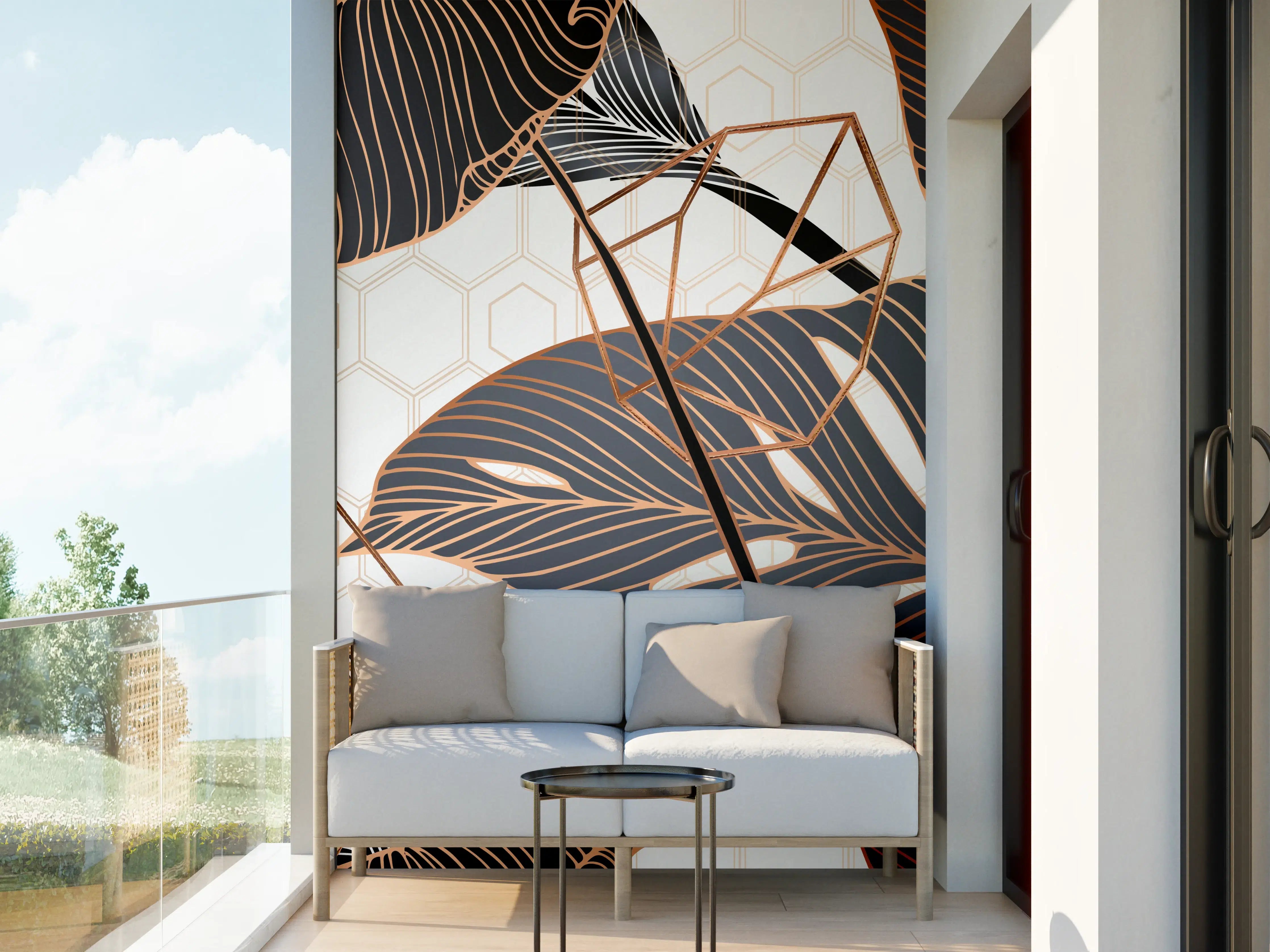 Wandverkleidung außen - Metallische Blatt-Muster Tapete