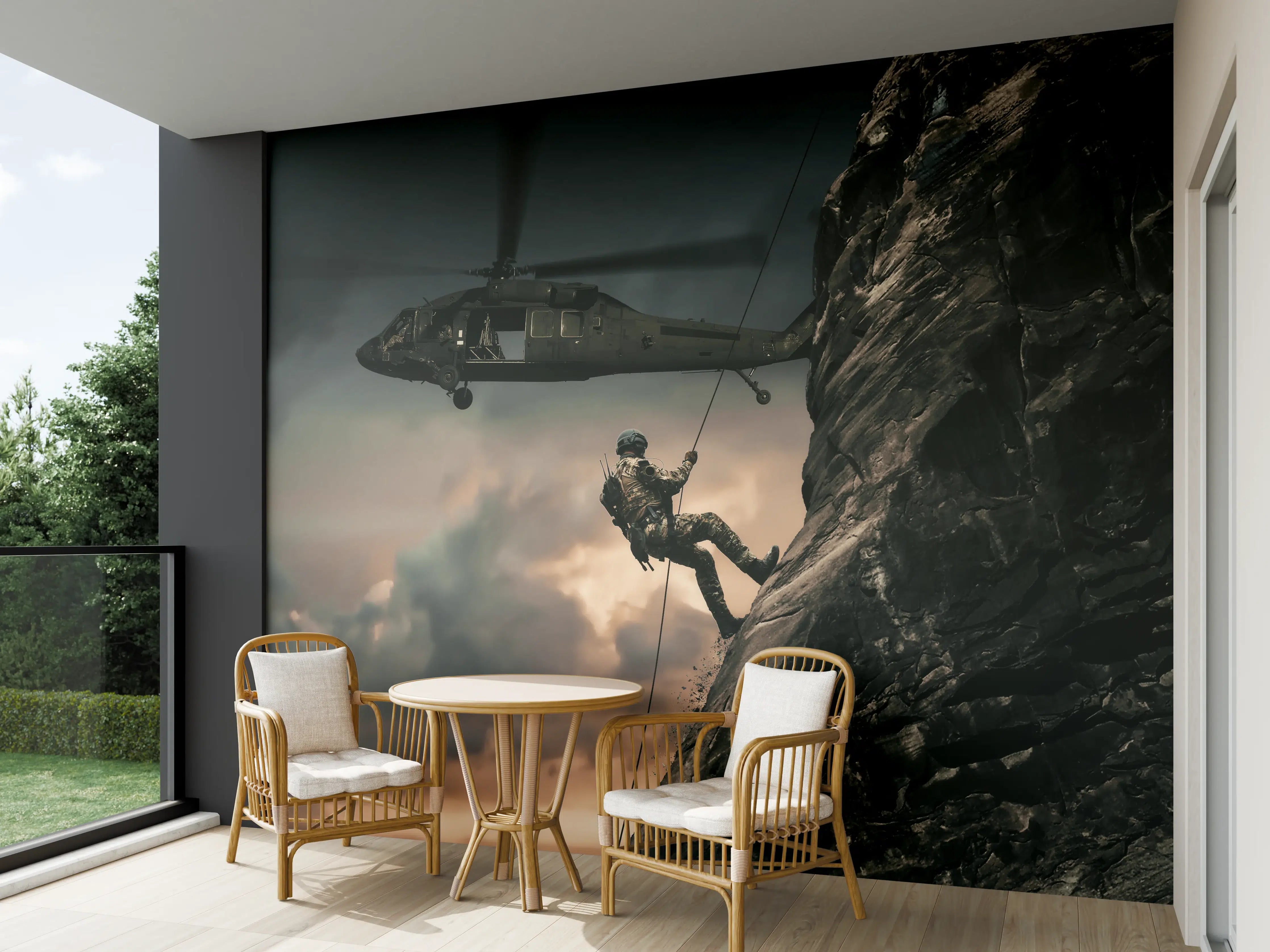 Wandverkleidung außen - Militärhubschrauber und Truppen