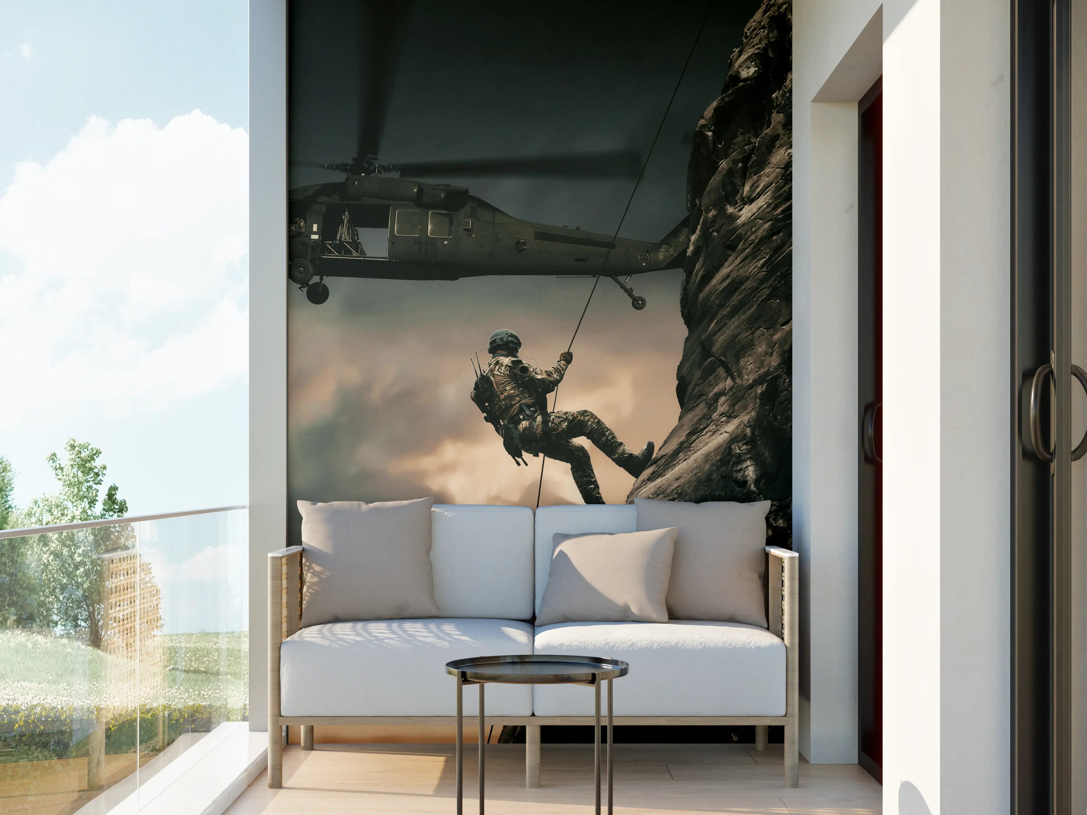 Wandverkleidung außen - Militärhubschrauber und Truppen