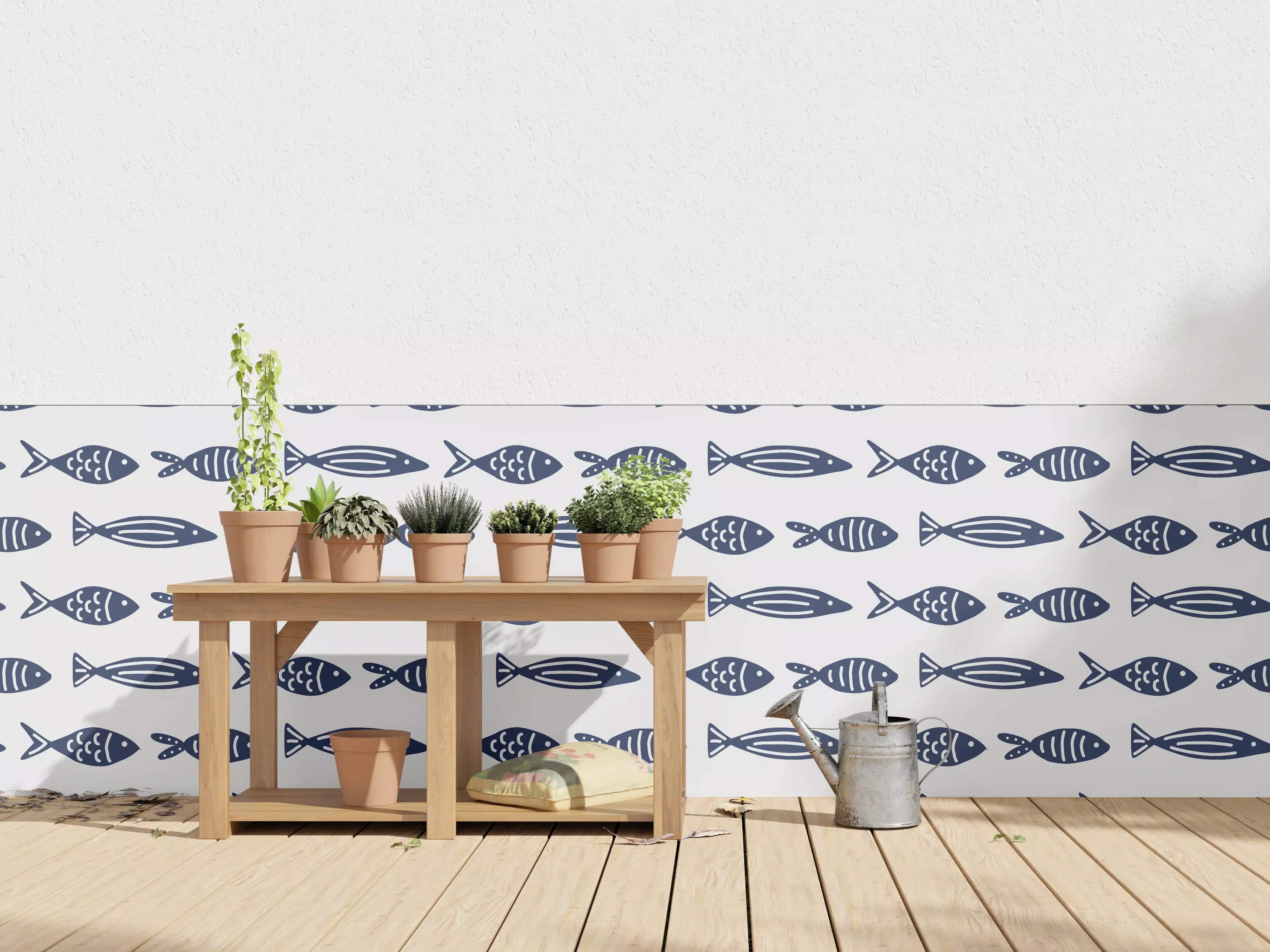 Wandverkleidung außen - Minimalistische Fische Blau-Weiß