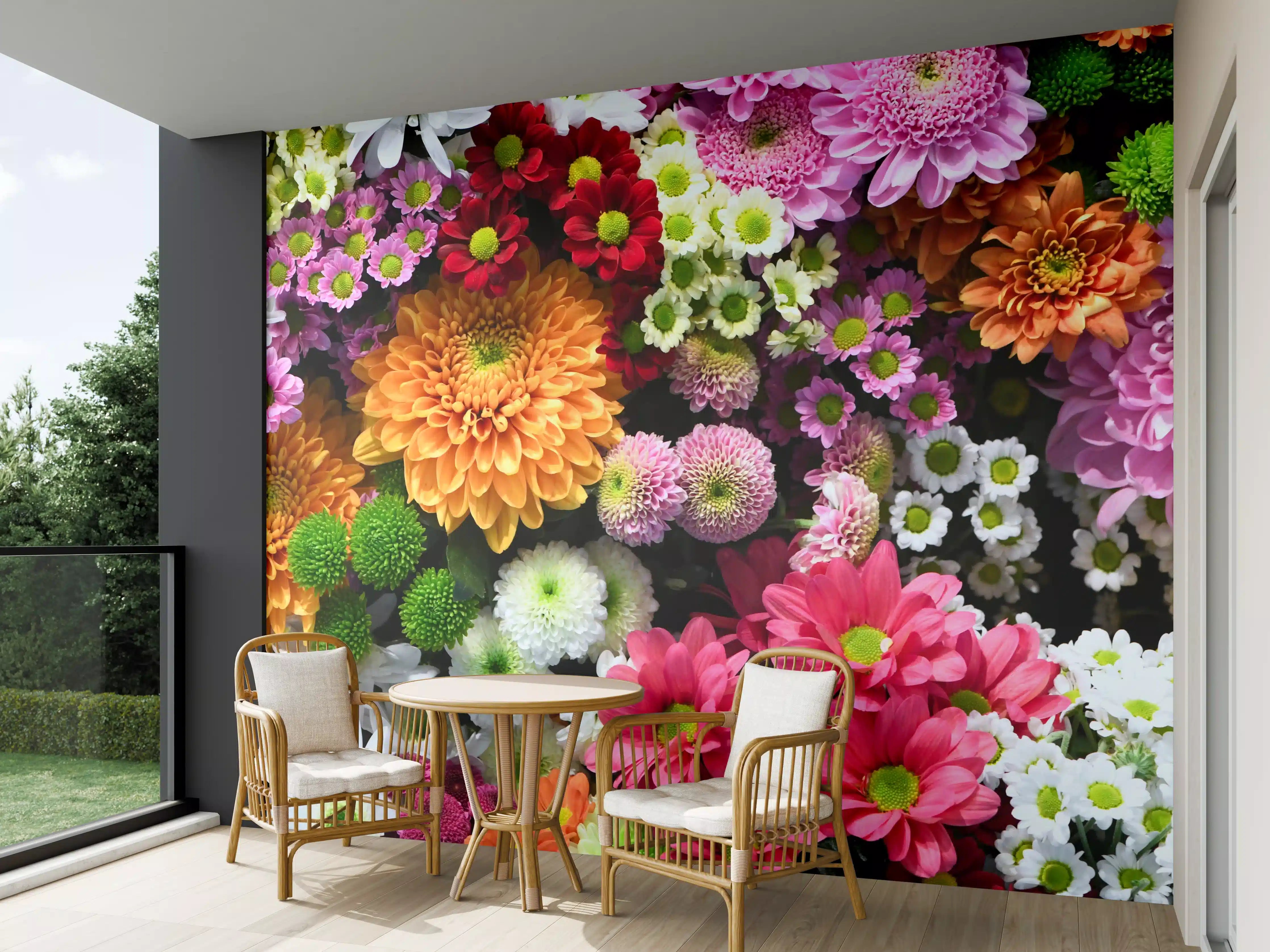 Wandverkleidung außen - Mix aus bunten Frühlingsblumen