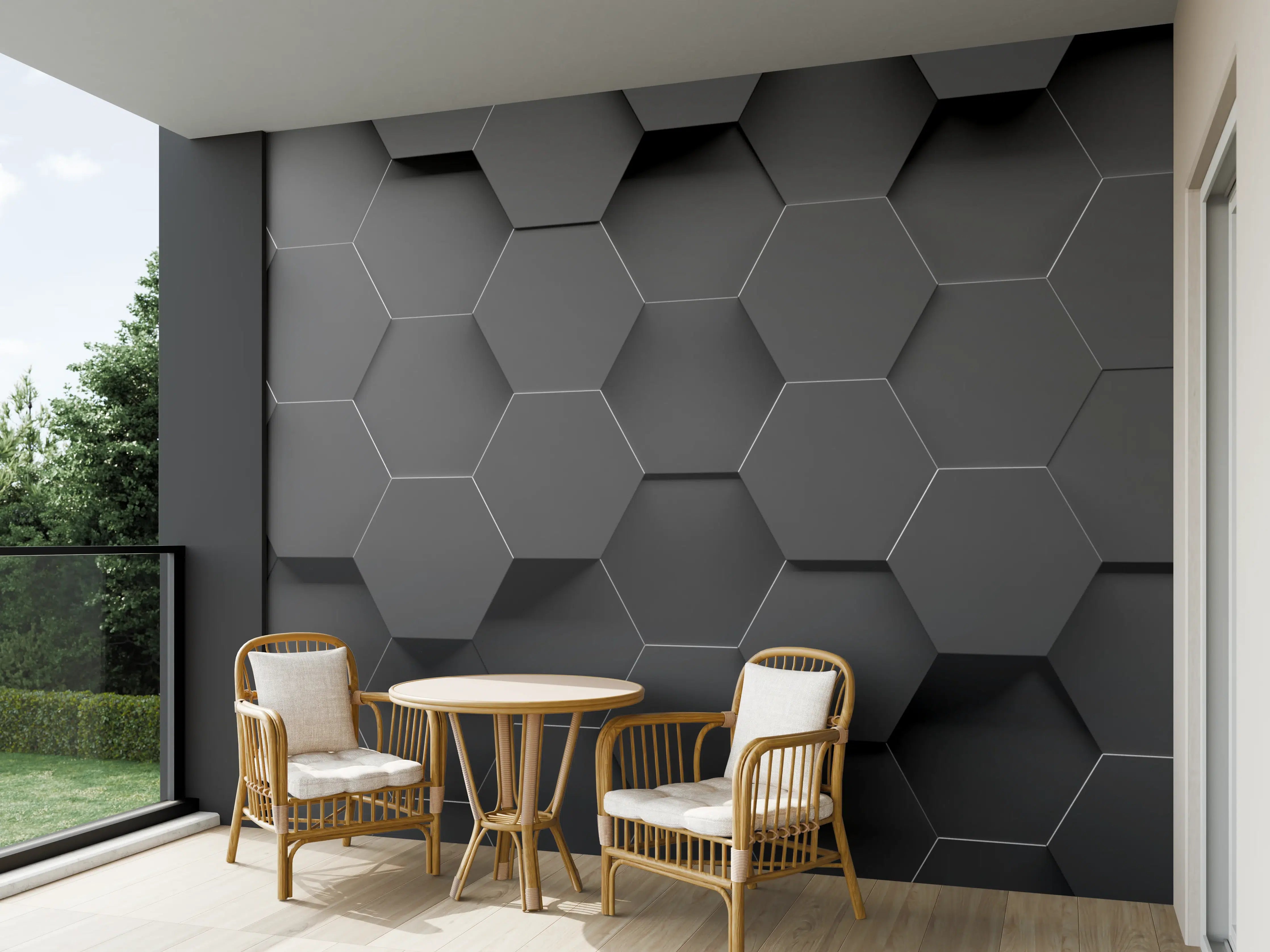 Wandverkleidung außen - Moderne dunkle Hexagon-Wandverkleidung