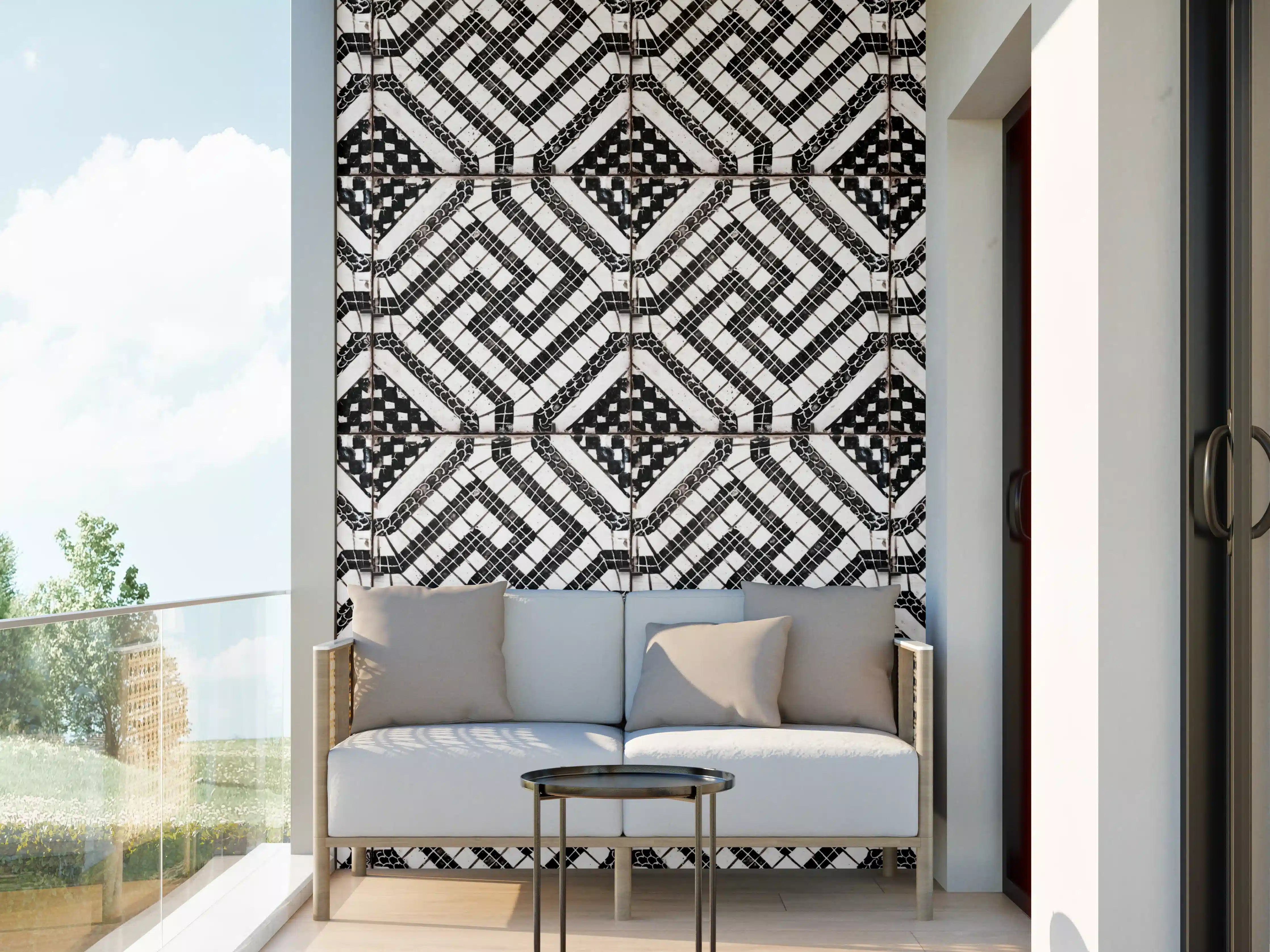 Wandverkleidung außen - Moderne schwarze und weiße Mosaikfliesen mit geometrischem Muster